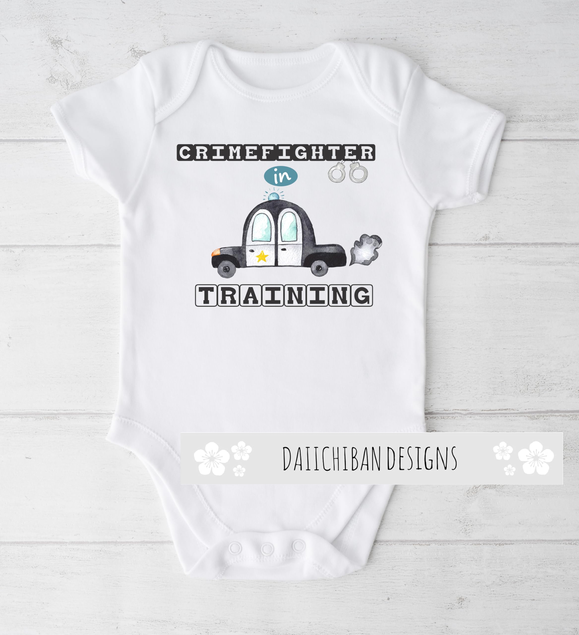Daiichiban Designs Police Baby Bodysuit – “Crimefighting in Training” – Law Enforcement Baby Clothes