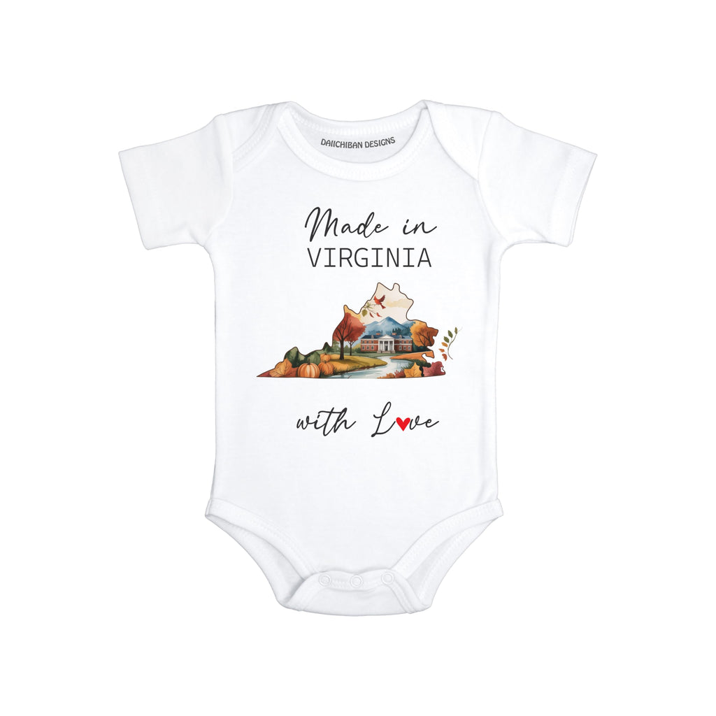 Daiichiban Designs Personalized Baby Bodysuit – “Made in Virginia with Love” with Custom State Option