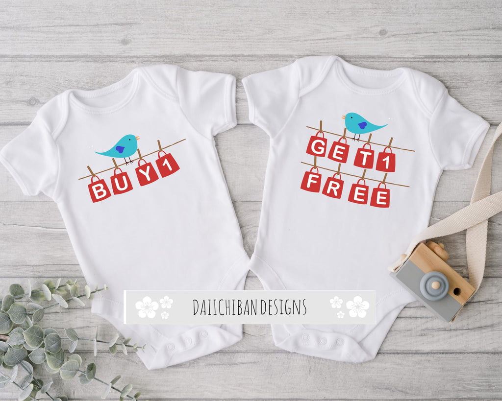 Daiichiban Designs Twin Baby Boy Bodysuit Set – “Buy One, Get One Free” – Funny Matching Infant Outfits for Boys