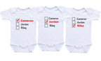 Daiichiban Designs Personalized Triplets baby clothes with names