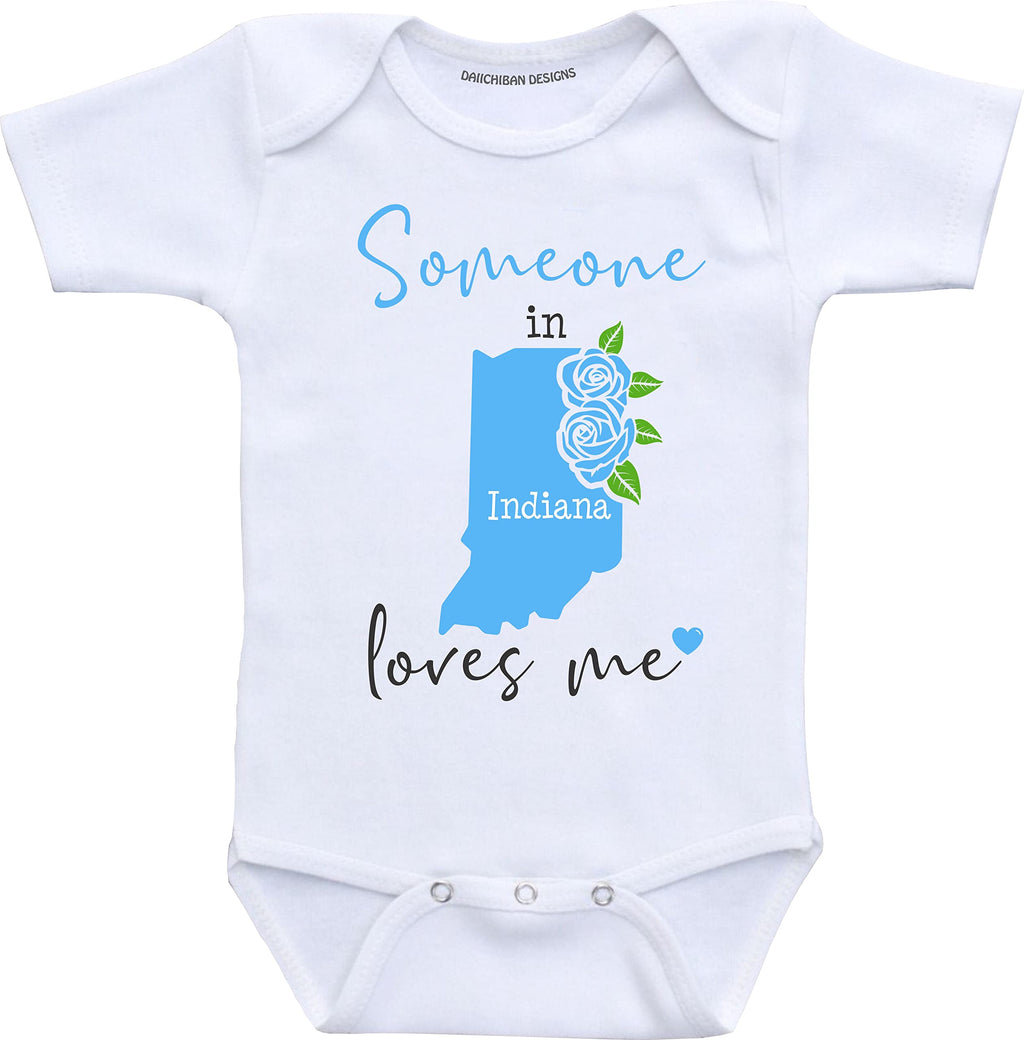 Daiichiban Designs Someone in Indiana loves me baby clothes infant creeper State customized gifts for babies