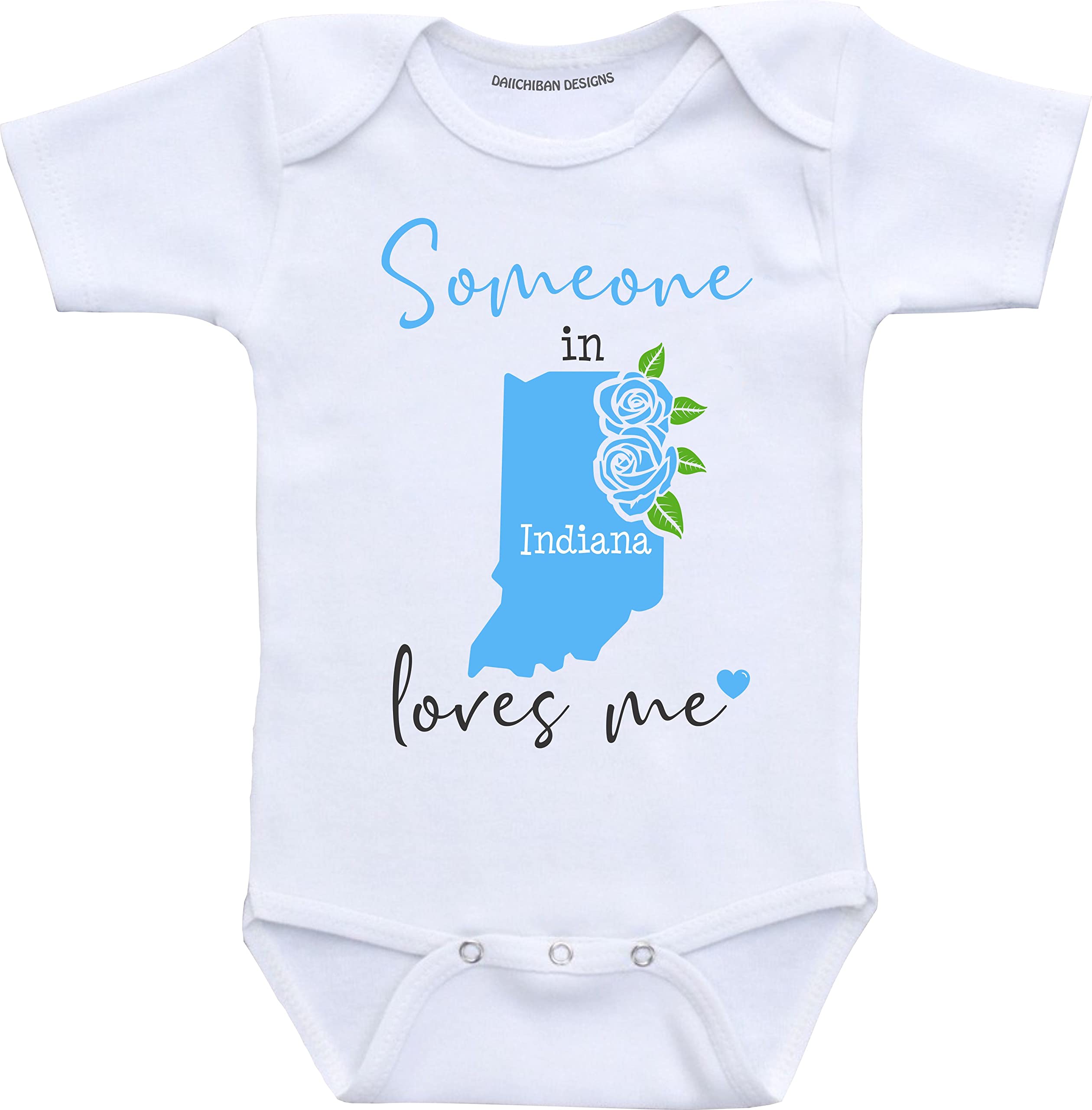 Daiichiban Designs Someone in Indiana loves me baby clothes infant creeper State customized gifts for babies