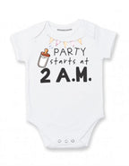 Daiichiban Designs Funny Baby Bodysuit “Party Starts at 2PM” – Cute & Humorous Infant One-Piece