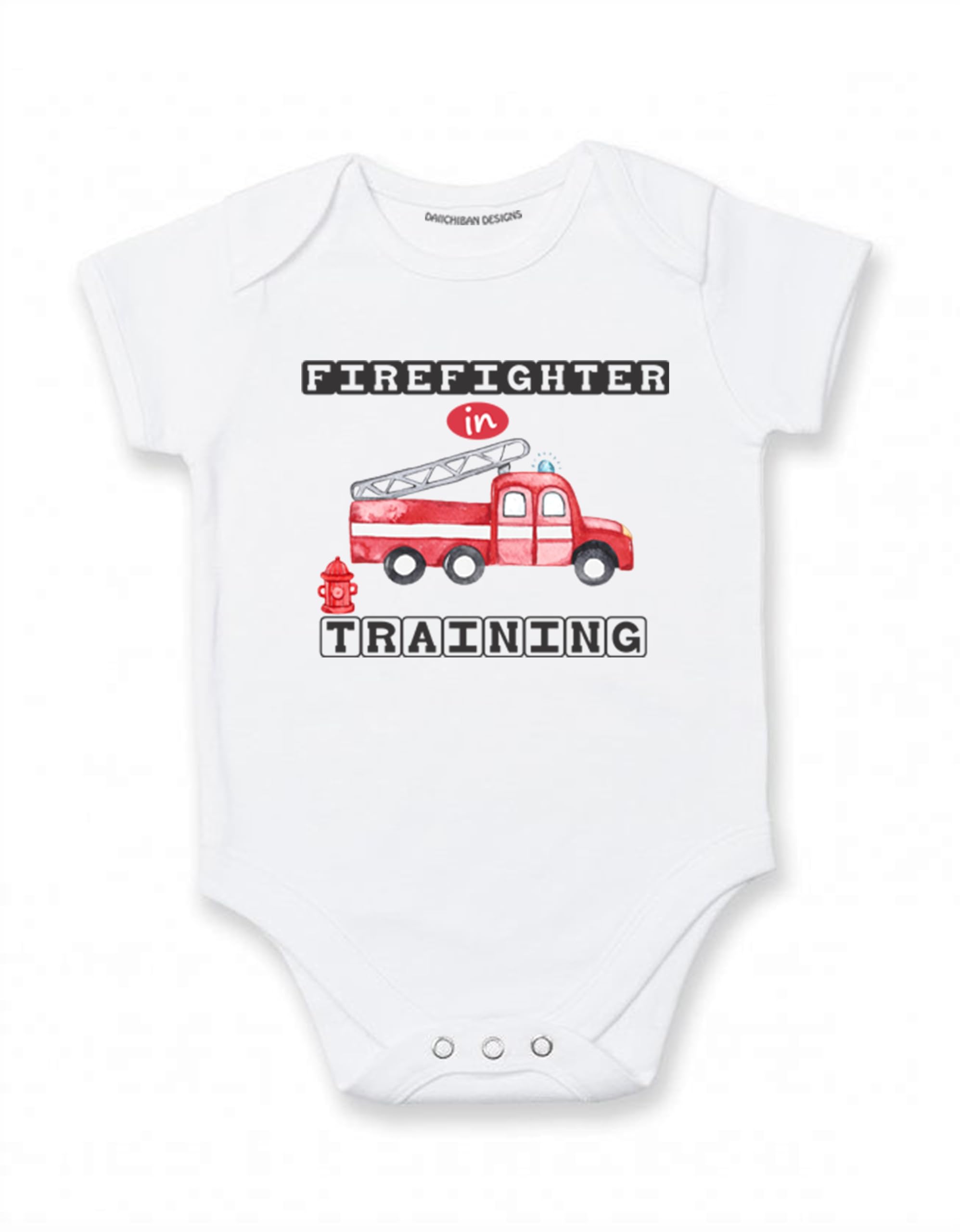 Daiichiban Designs Firefighter Baby Bodysuit – “Firefighter in Training” – Cute Infant One Piece Outfit