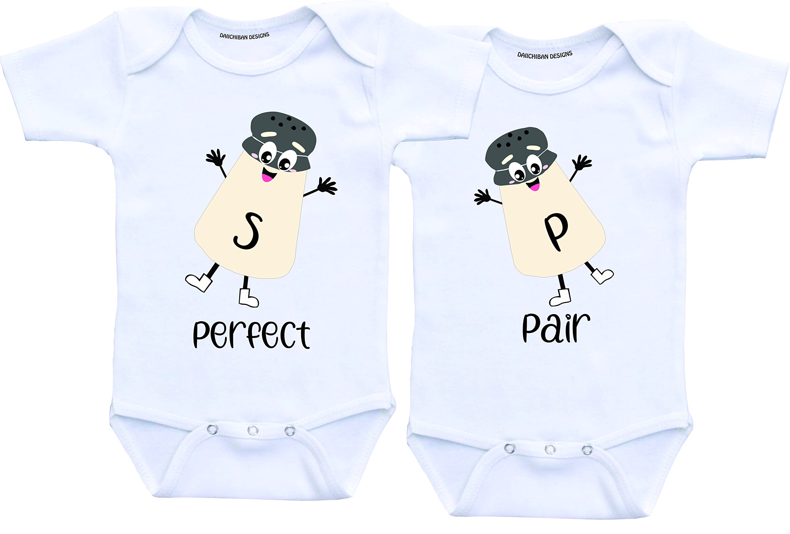 Daiichiban Designs Salt and Pepper Twin baby clothes matching twins baby gifts