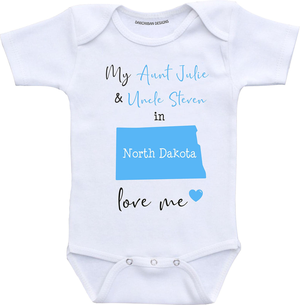 Daiichiban Designs Aunt and Uncle baby gifts Customizable North Dakota baby clothes