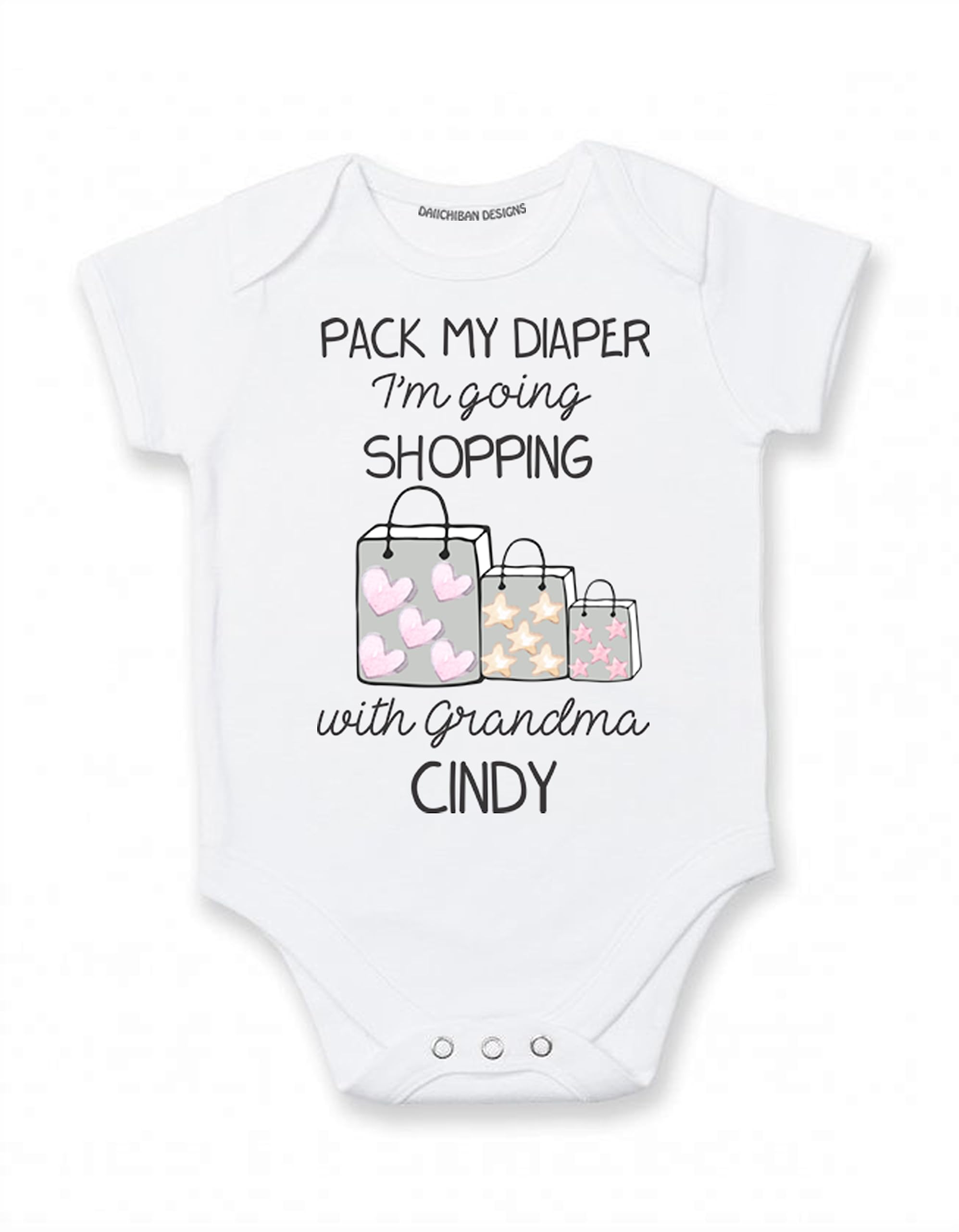 Personalized Grandma baby clothes Pack my diaper I'm going shopping with Grandma