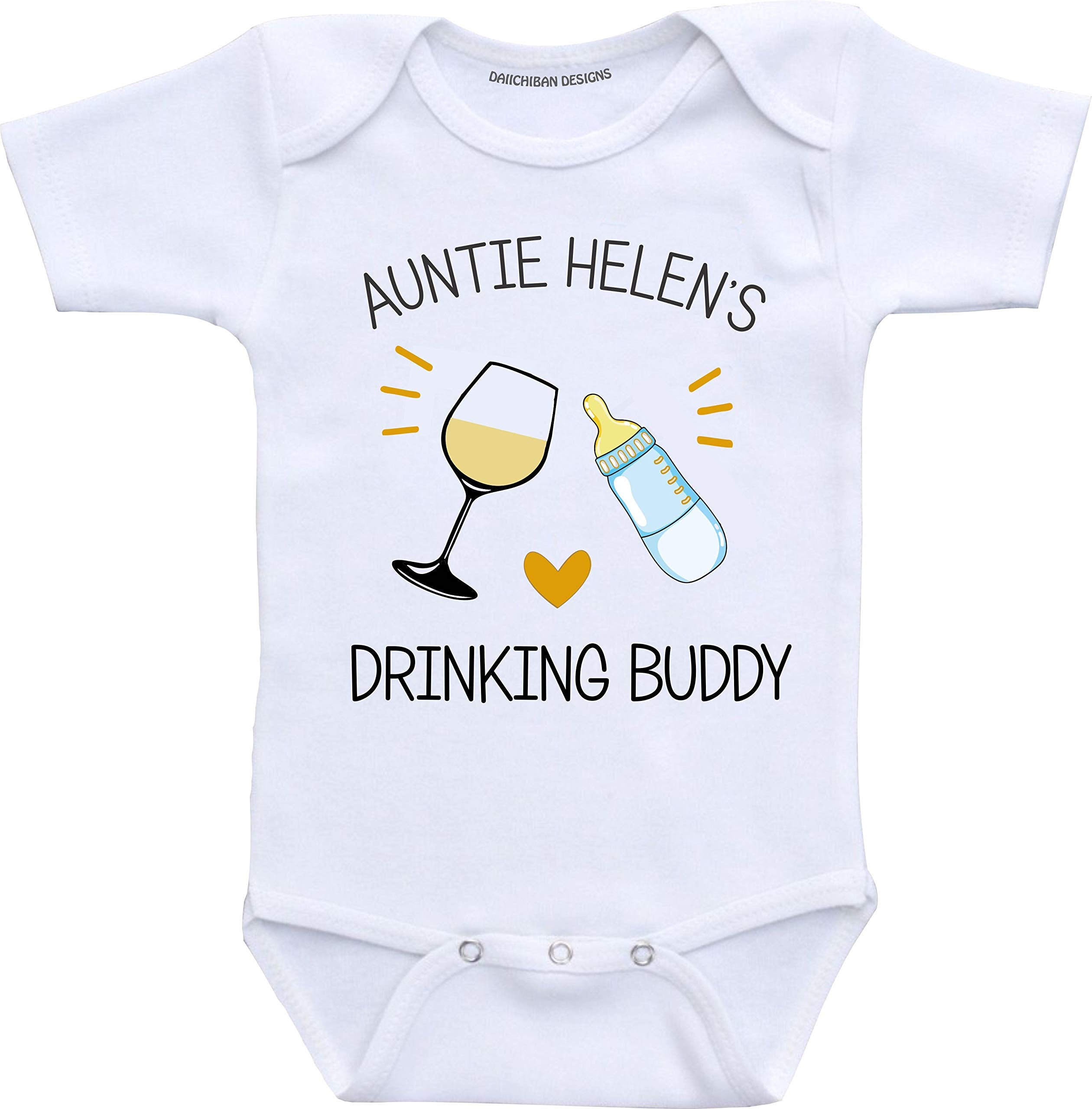 Aunt Drinking Buddy Funny Baby Bodysuit Infant Romper (3 Months) White
