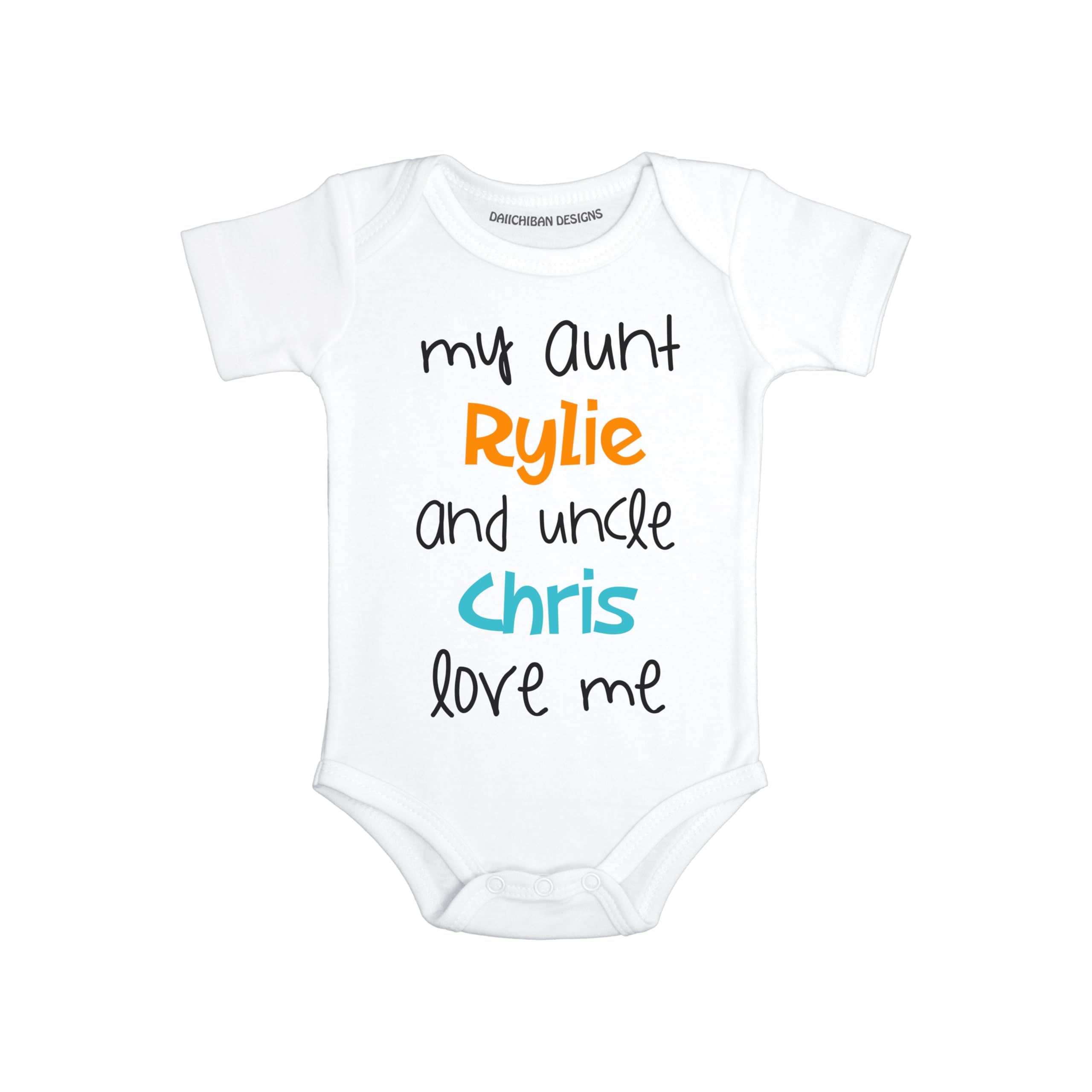 Daiichiban Designs Personalized Baby Bodysuit – “My Aunt & Uncle Love Me” Custom Names
