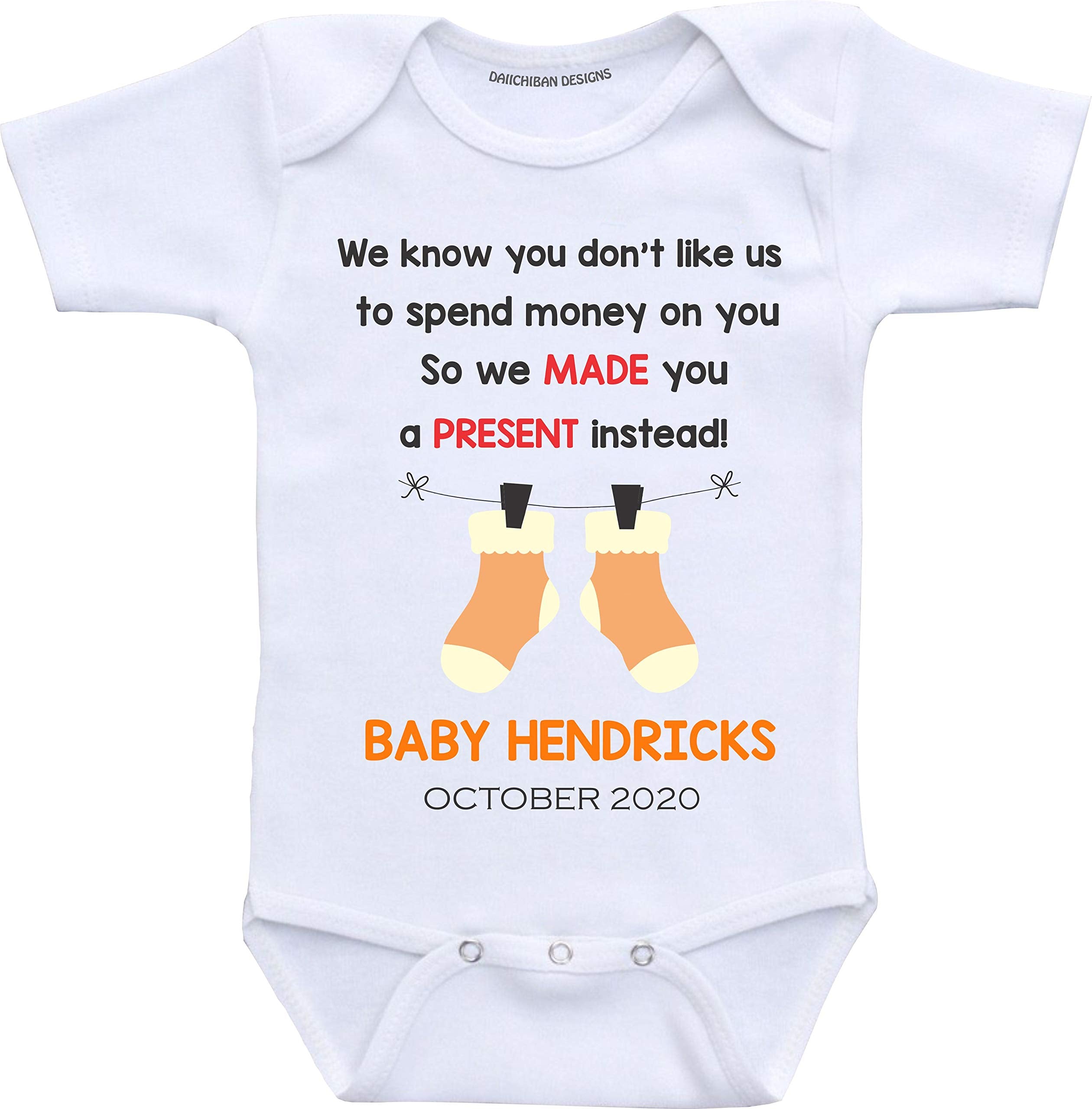 Daiichiban Designs Funny Pregnancy Announcement Custom baby announcement bodysuits