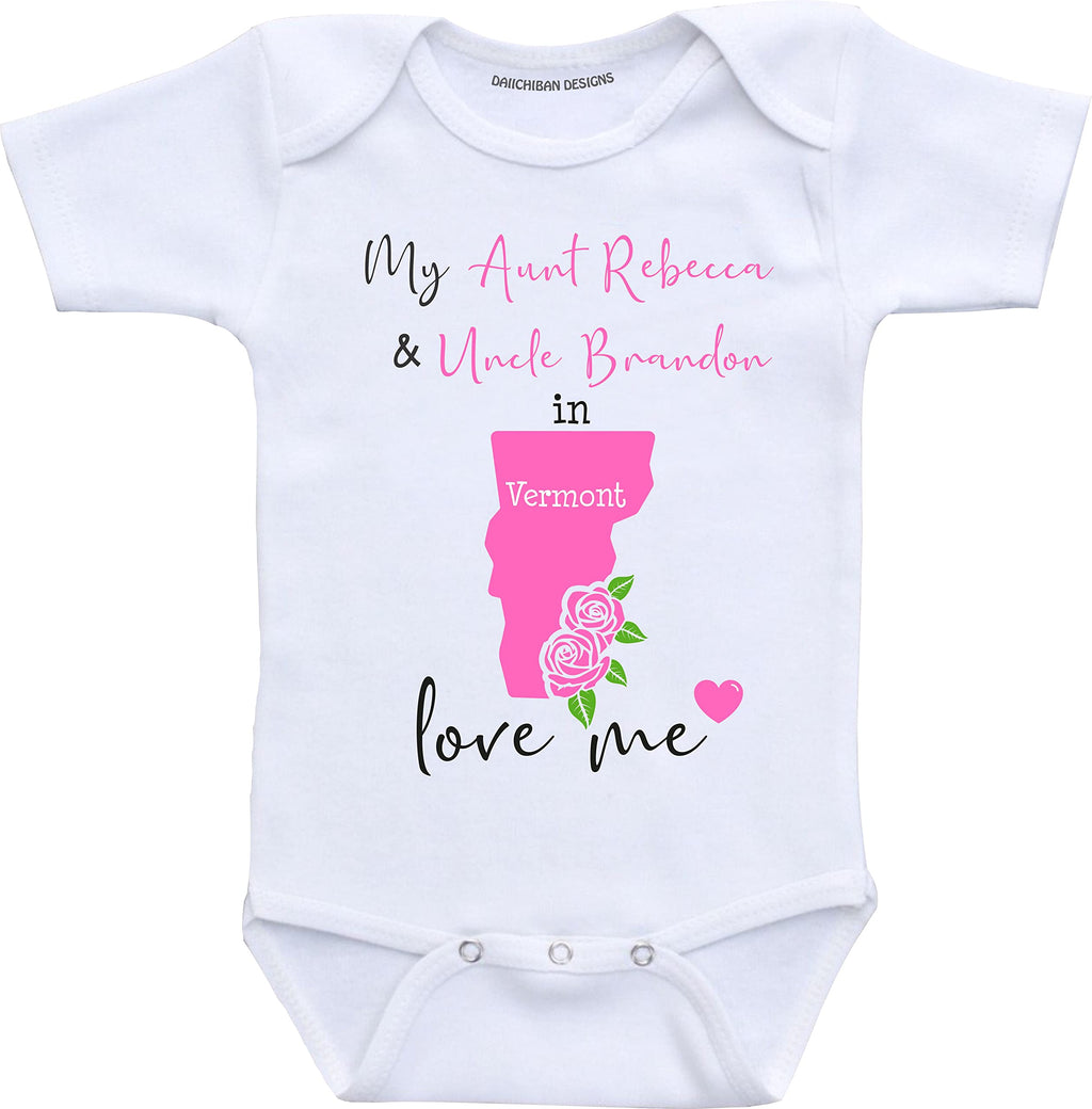 Daiichiban Designs Customizable Aunt and Uncle baby clothes Vermont State baby gifts