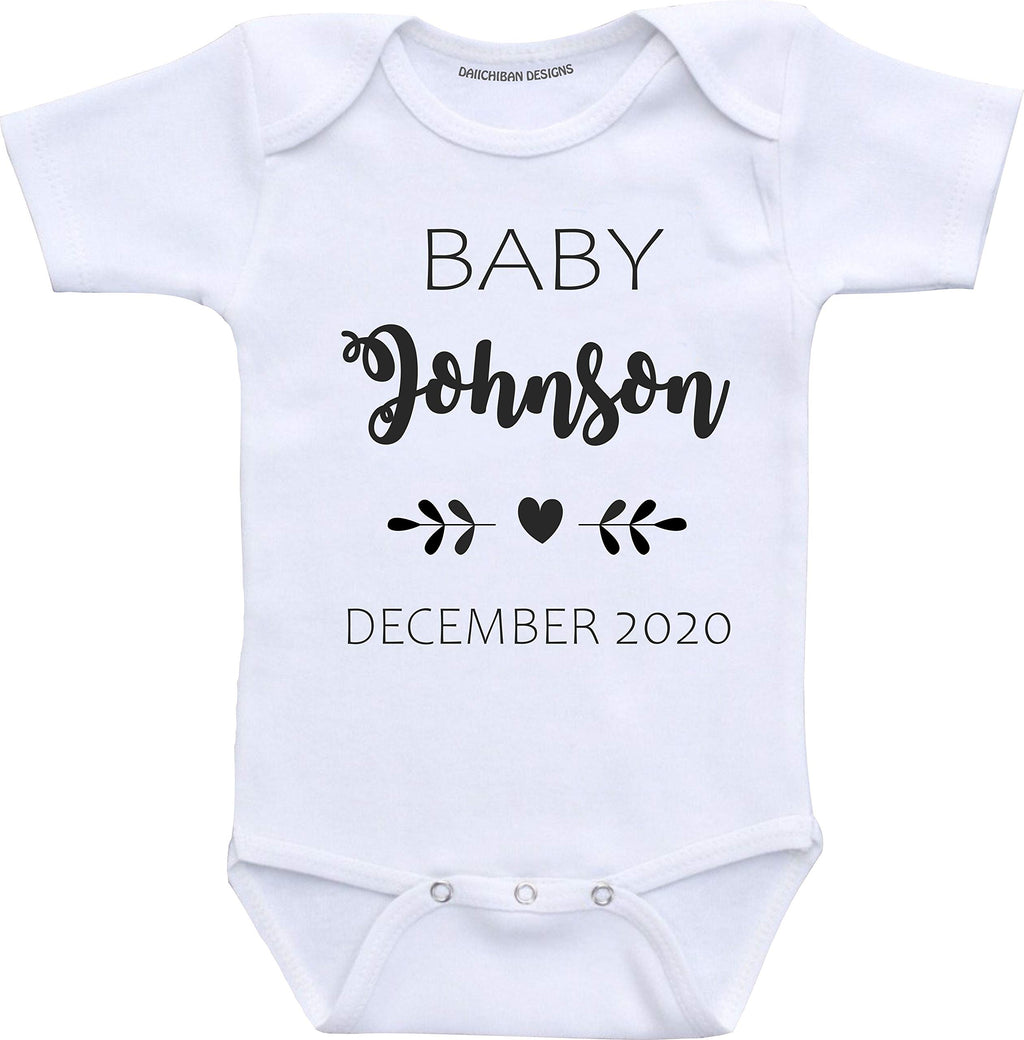 Daiichiban Designs Custom Pregnancy announcement baby reveal ideas infant bodysuit