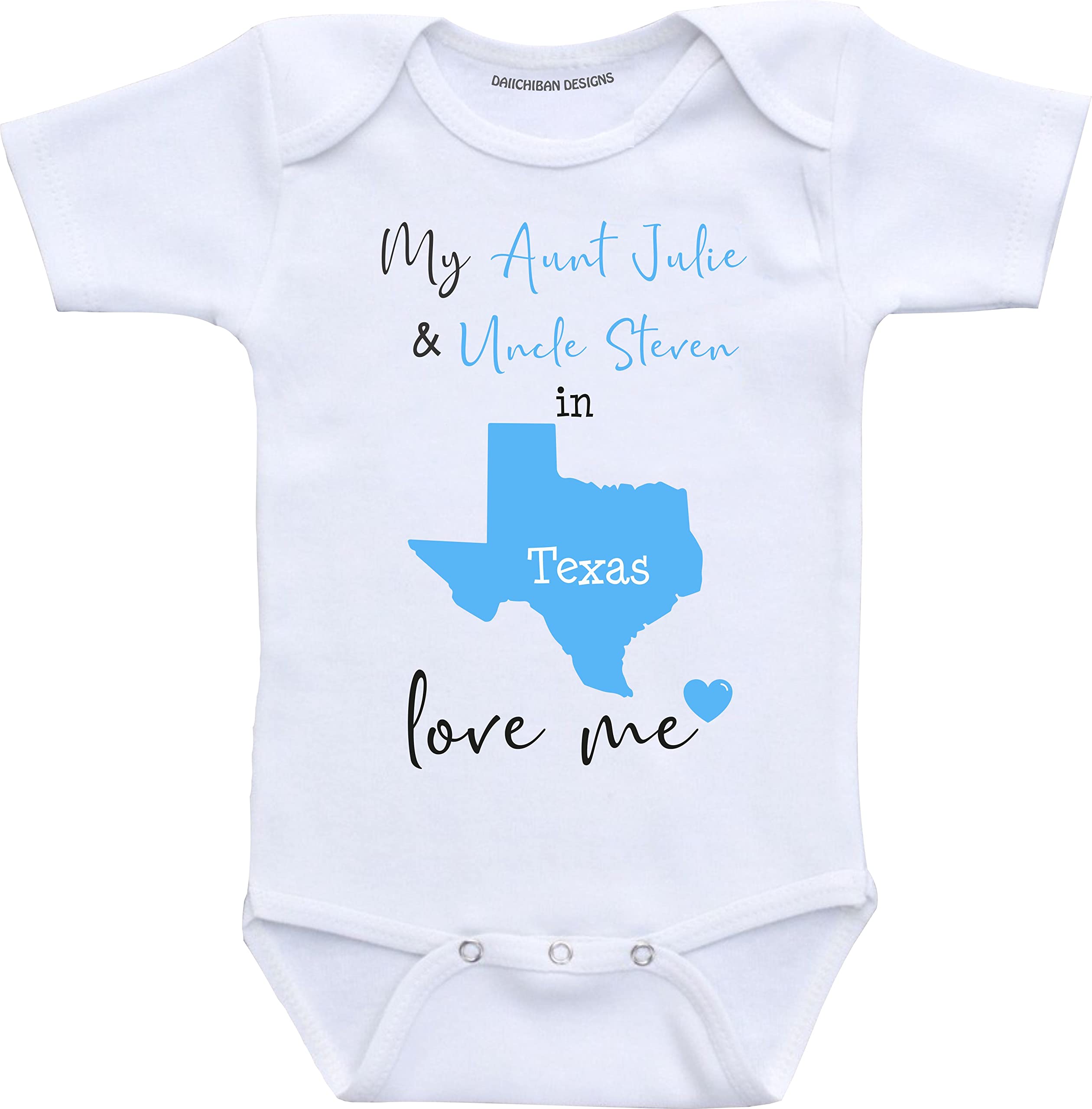 Daiichiban Designs Custom Aunt and Uncle baby gifts Texas baby clothes