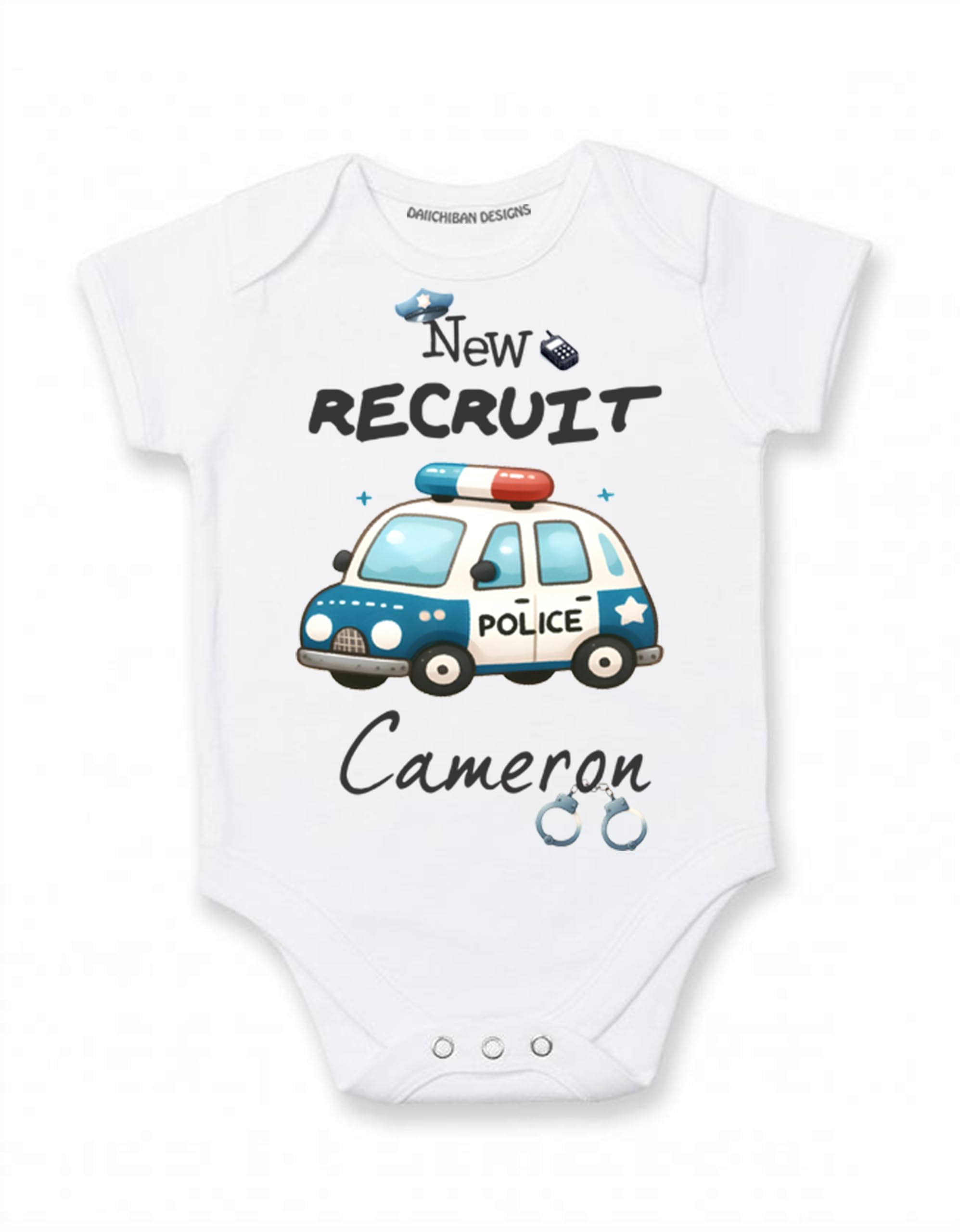 Daiichiban Designs Personalized Police Baby Bodysuit – “New Recruit” Custom Name gifts for babies