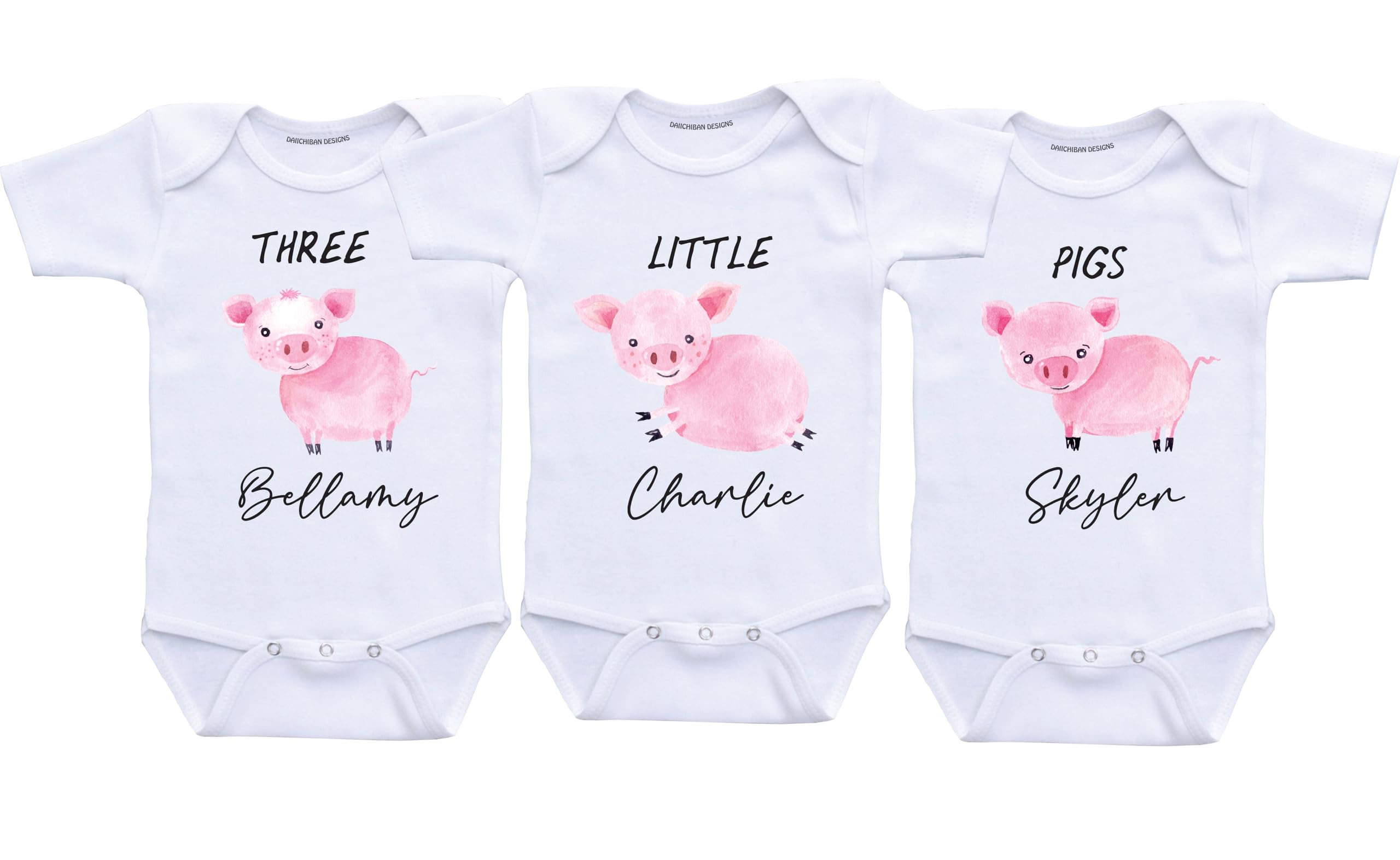 Daiichiban Designs Funny Triplets baby outfit personalized name baby outfit set of 3