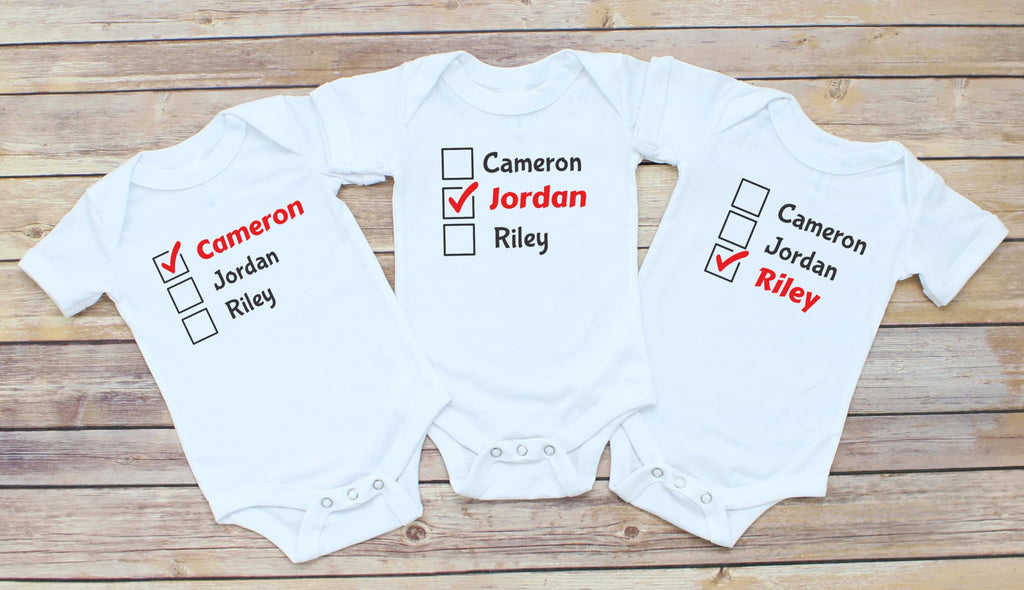 Daiichiban Designs Personalized Triplets baby clothes with names