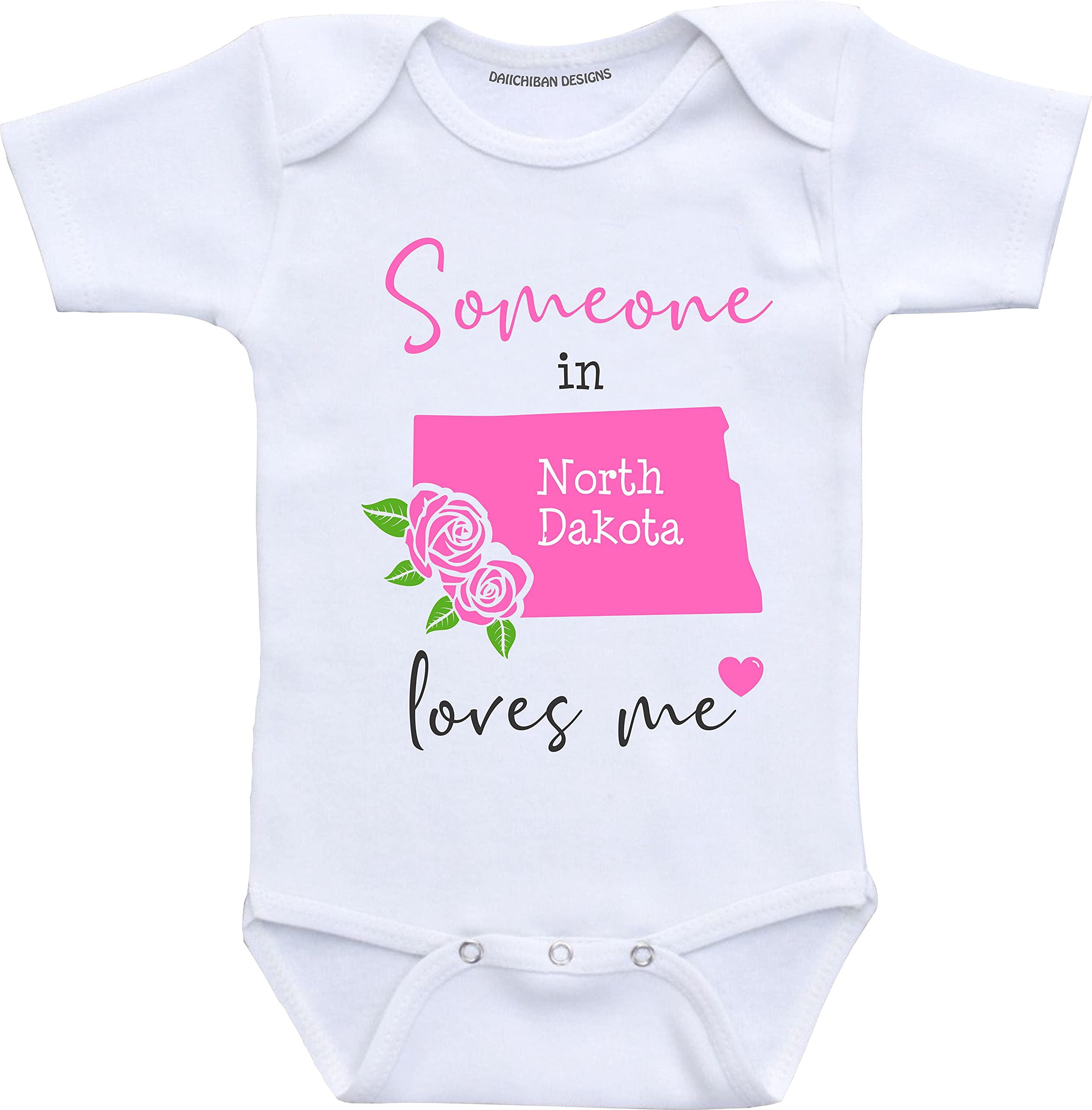 Daiichiban Designs Someone in North Dakota loves me baby clothes Custom baby gifts