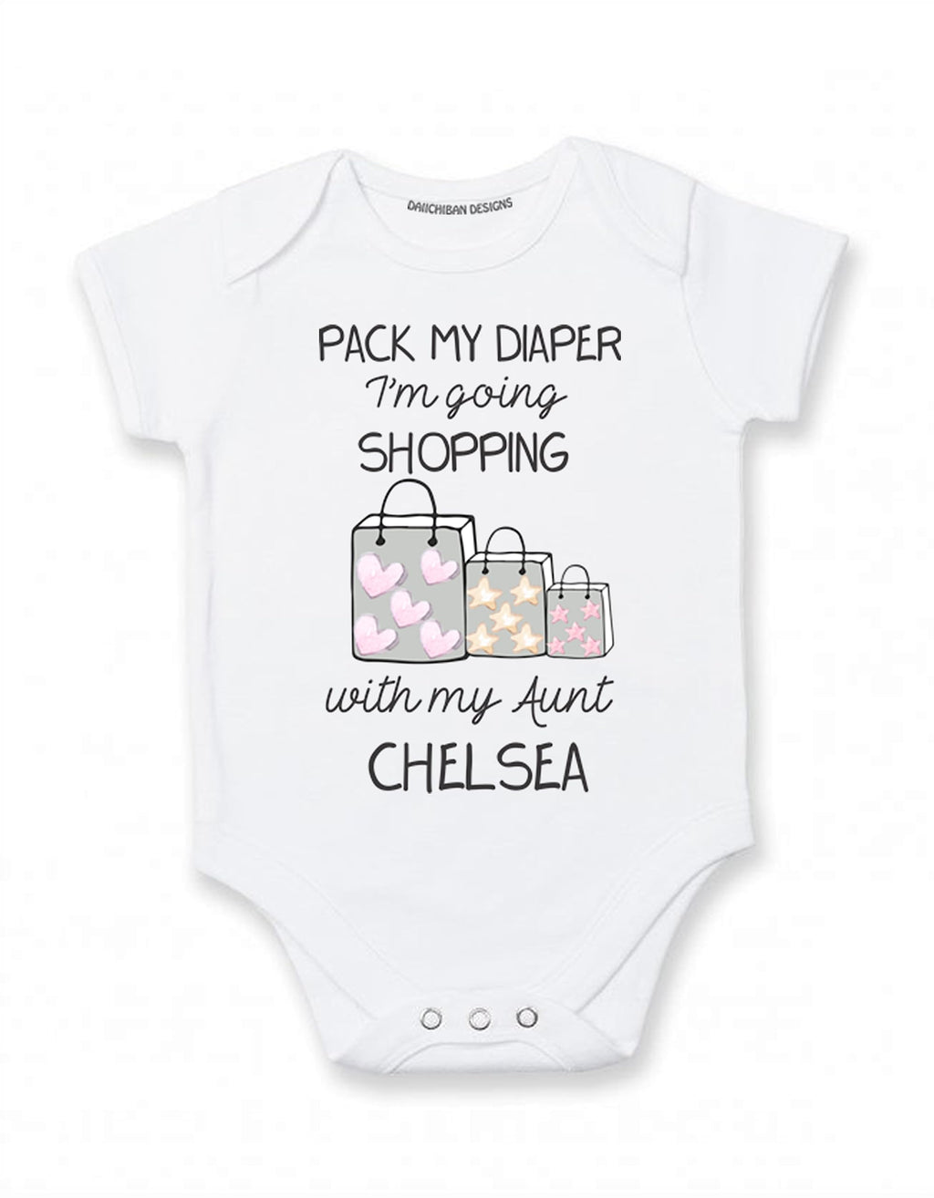 Personalized Aunt baby clothes Pack my diaper I'm going shopping with Auntie