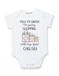 Personalized Aunt baby clothes Pack my diaper I'm going shopping with Auntie