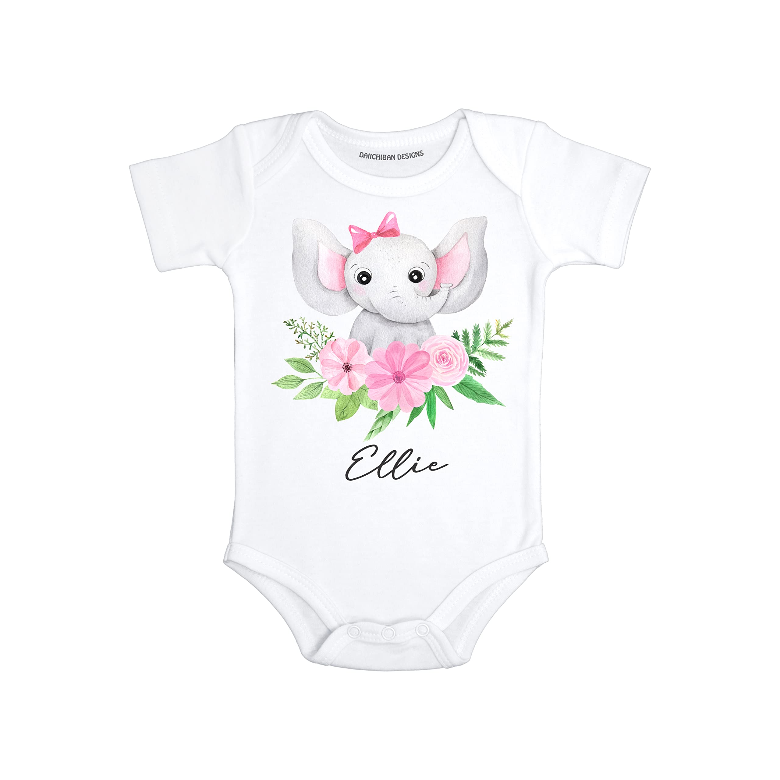 Daiichiban Designs Personalized baby girl gifts with name Elephant baby girl clothes