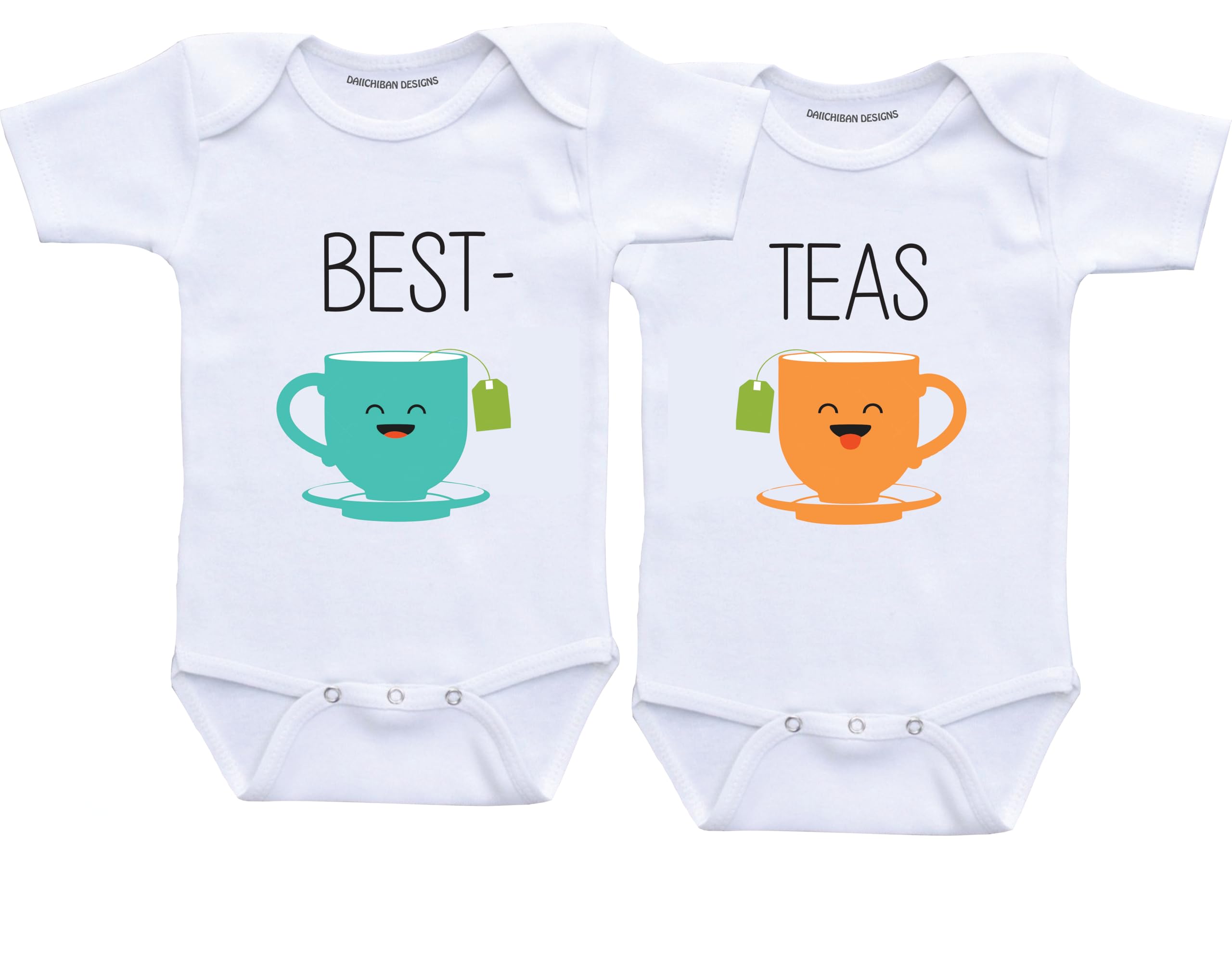 Daiichiban Designs Funny Twin Baby Bodysuit – “Best-Teas” Matching Twin Outfit