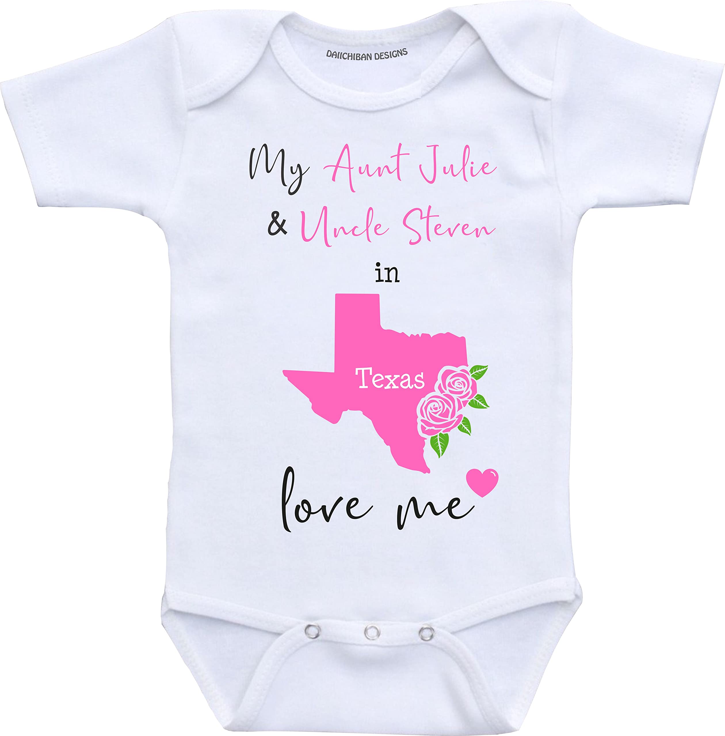 Daiichiban Designs Custom Aunt and Uncle baby gifts Texas baby clothes