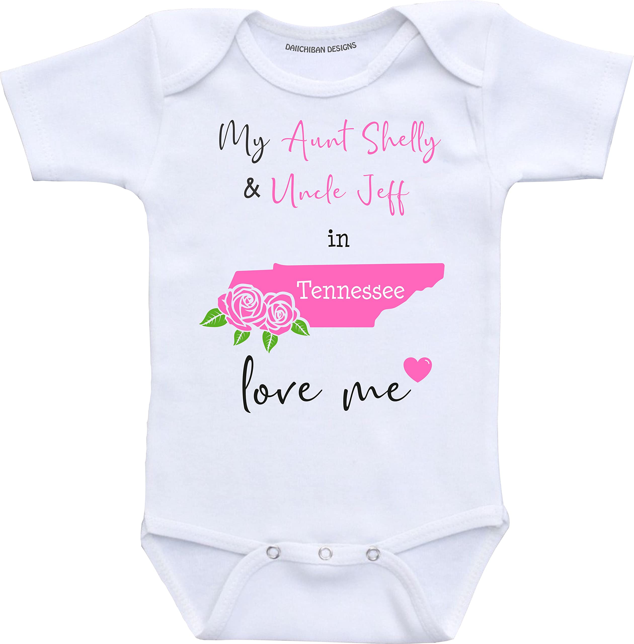 Daiichiban Designs Aunt and Uncle baby gifts Customizable Tennessee baby clothes