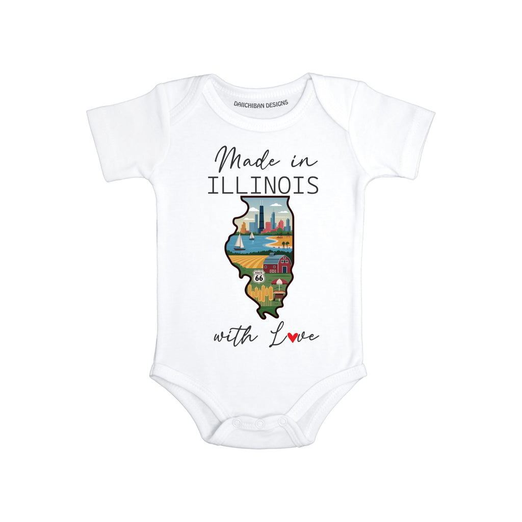 Daiichiban Designs Personalized Baby Bodysuit – “Made in Illinois with Love” with Custom State Option