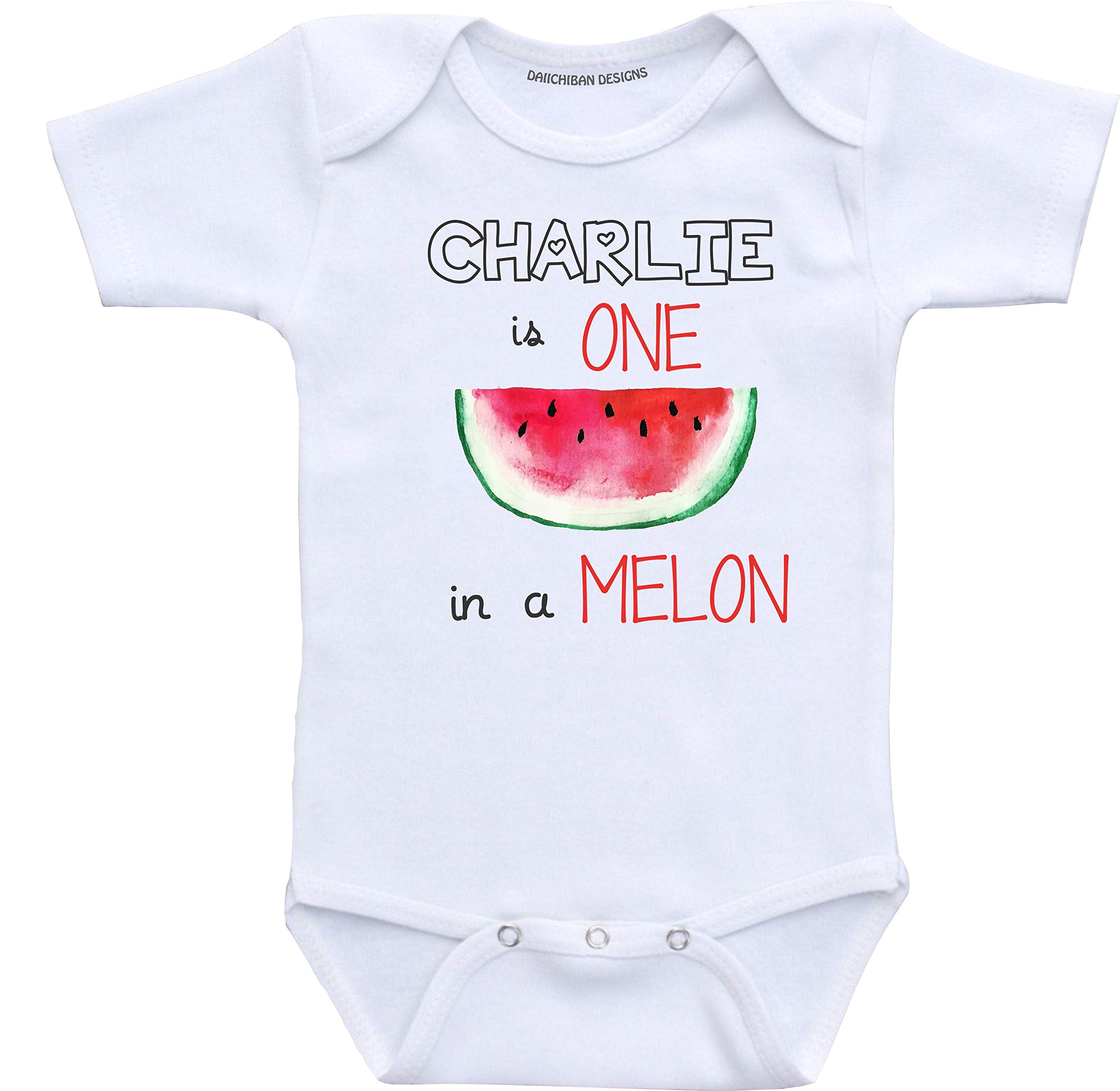 Daiichiban Designs Custom baby gifts one in a melon baby girl boy romper