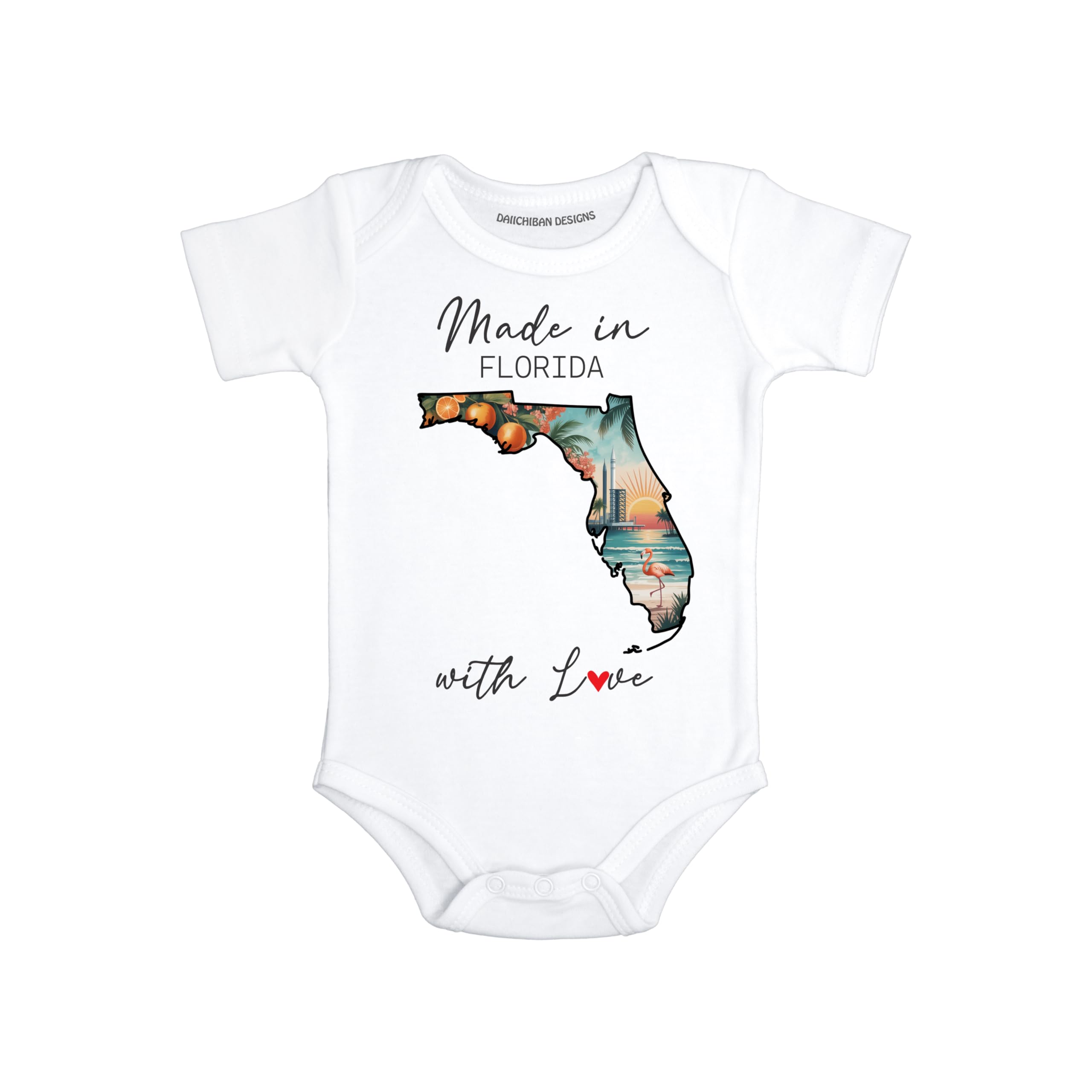 Daiichiban Designs Personalized Baby Bodysuit – “Made in Florida with Love” with Custom State Option