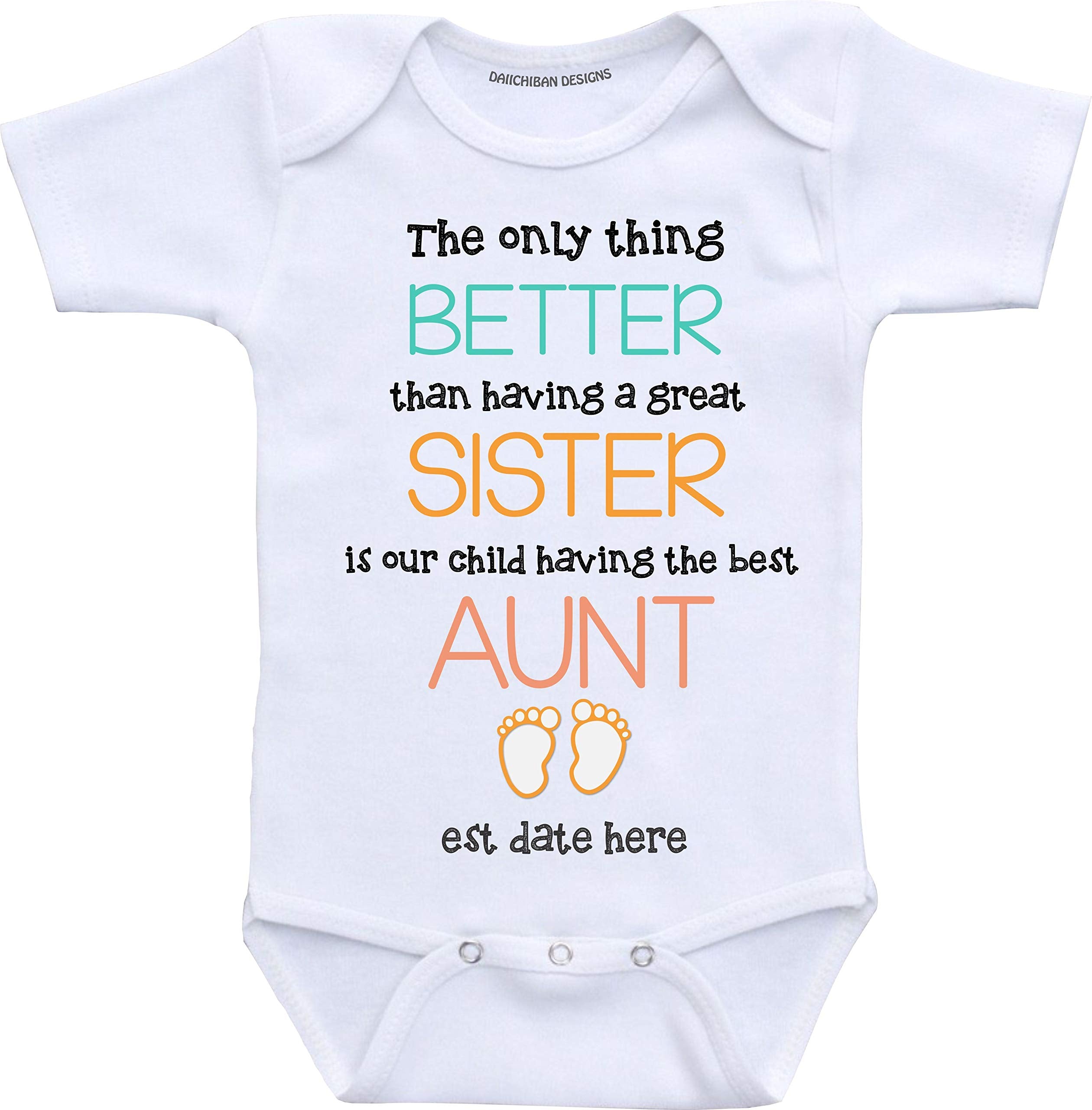 Daiichiban Designs Custom Auntie Pregnancy announcement gifts Aunt Personalized baby reveal bodysuits