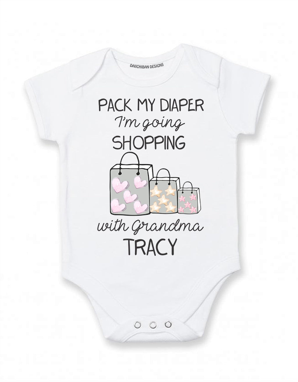 Personalized Grandma baby clothes Pack my diaper I'm going shopping with Grandma