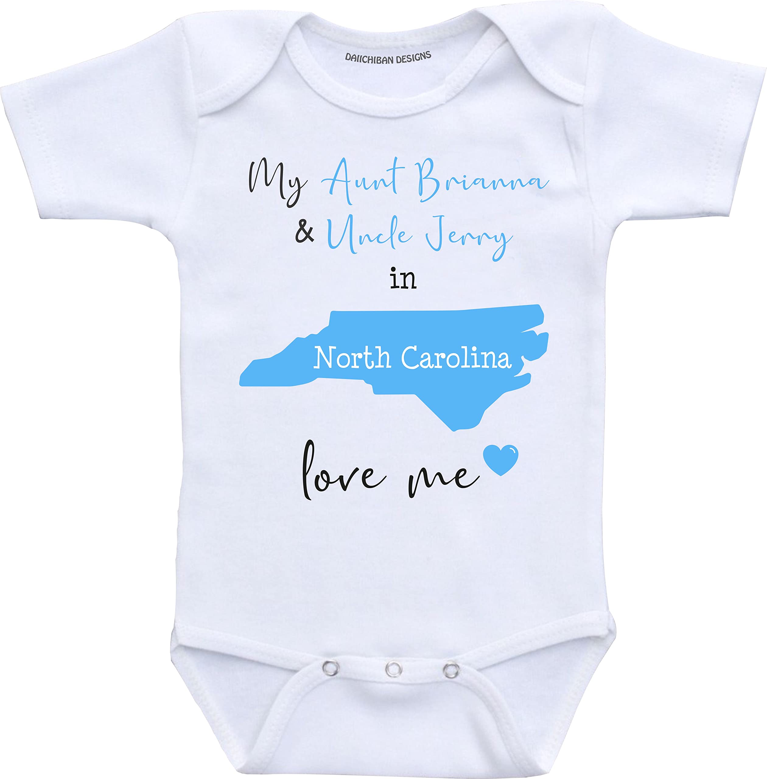Daiichiban Designs Custom Aunt and Uncle baby gifts North Carolina baby clothes