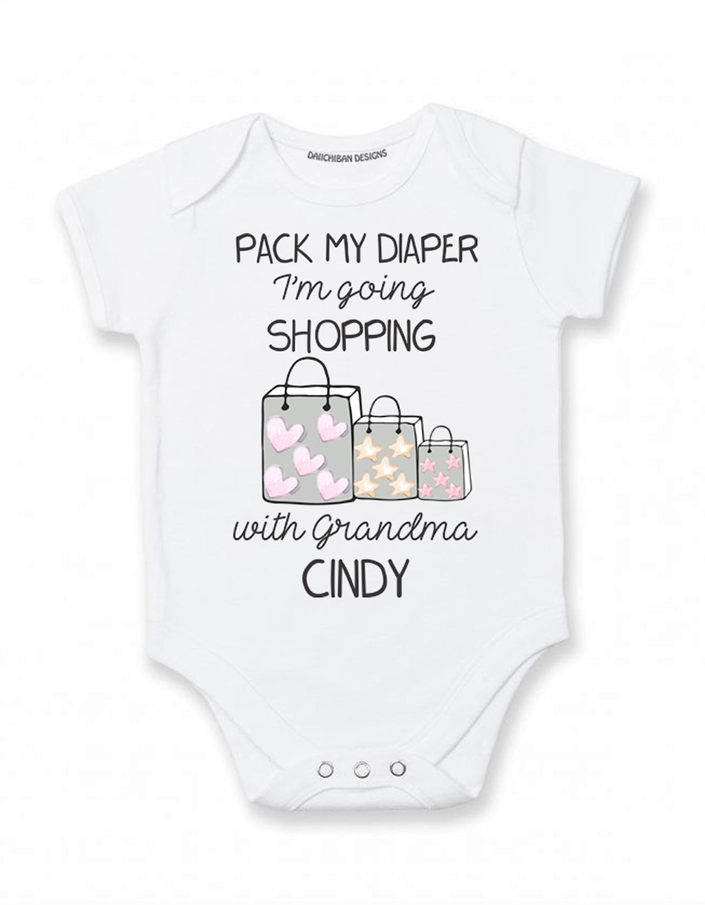 Personalized Grandma baby clothes Pack my diaper I'm going shopping with Grandma