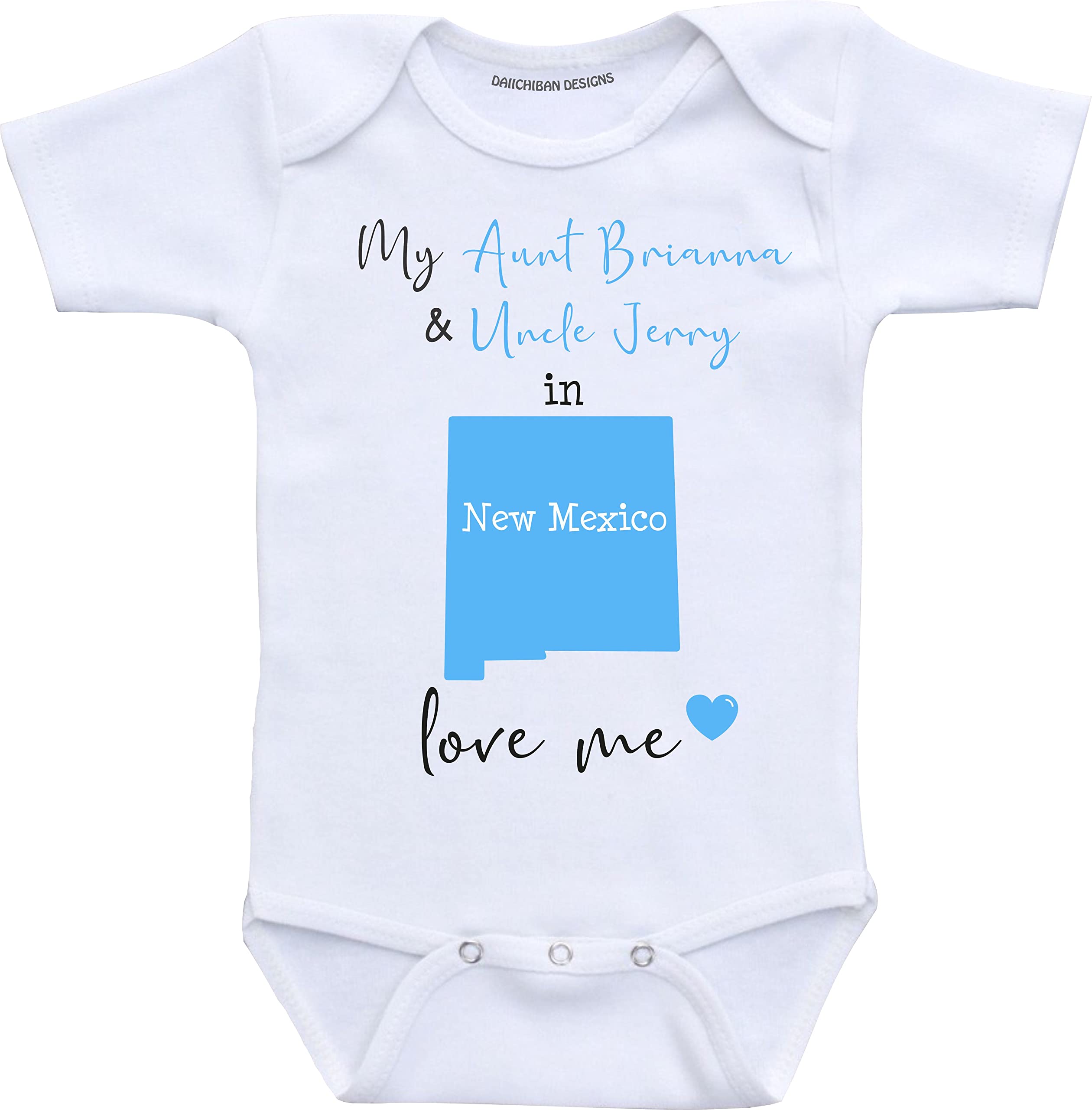 Daiichiban Designs Aunt and Uncle baby gifts Customizable New Mexico baby clothes