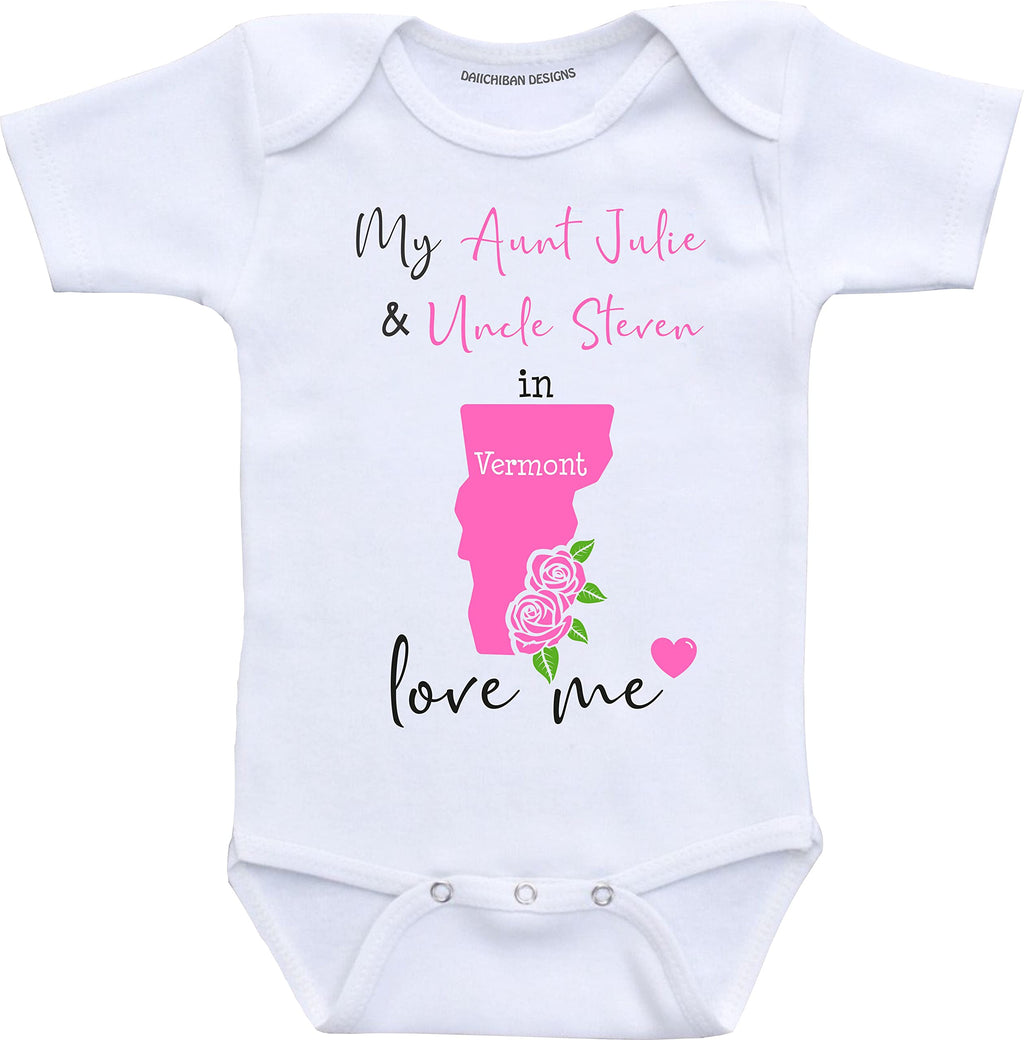 Daiichiban Designs Customizable Aunt and Uncle baby clothes Vermont State baby gifts