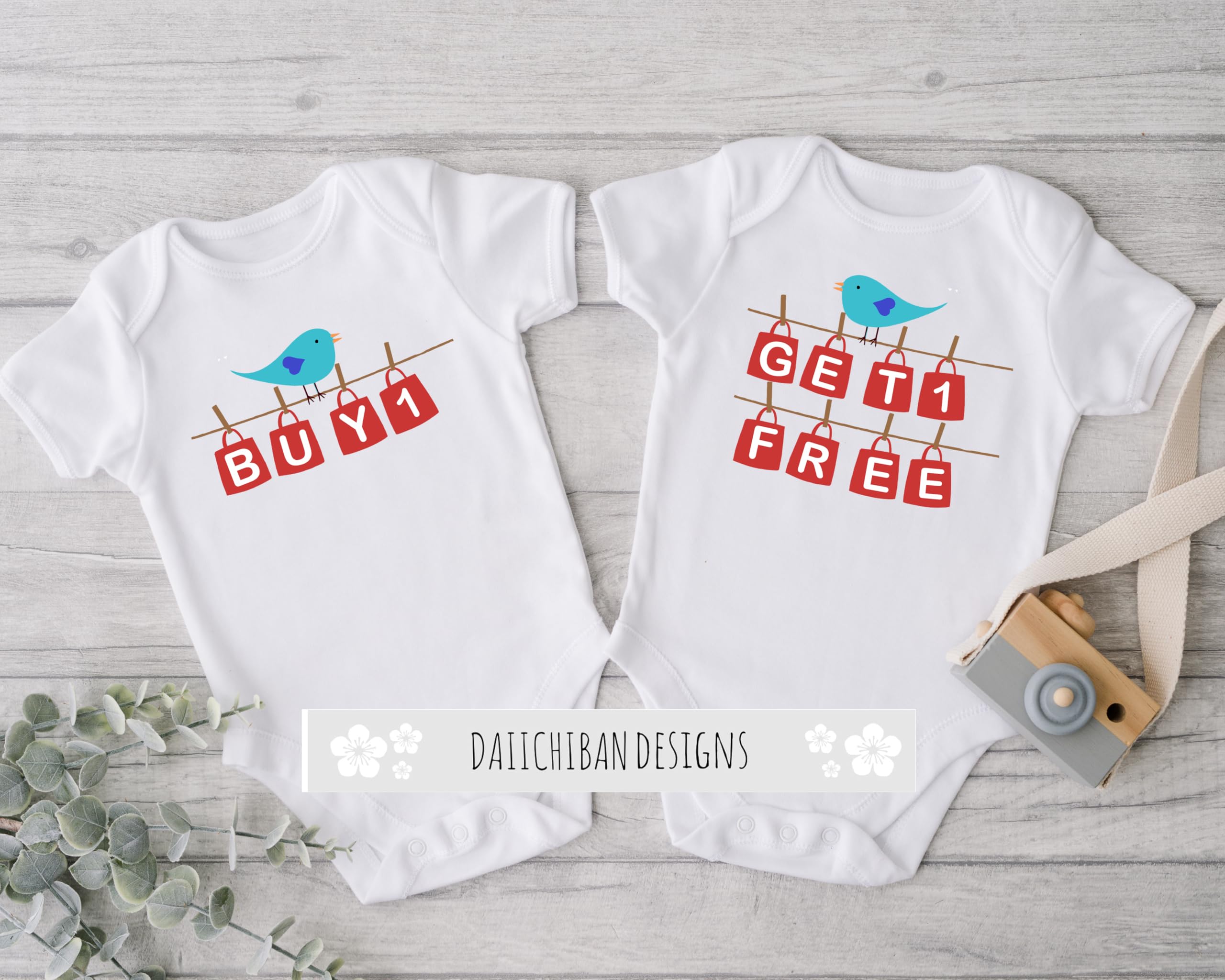 Daiichiban Designs Twin Baby Boy Bodysuit Set – “Buy One, Get One Free” – Funny Matching Infant Outfits for Boys