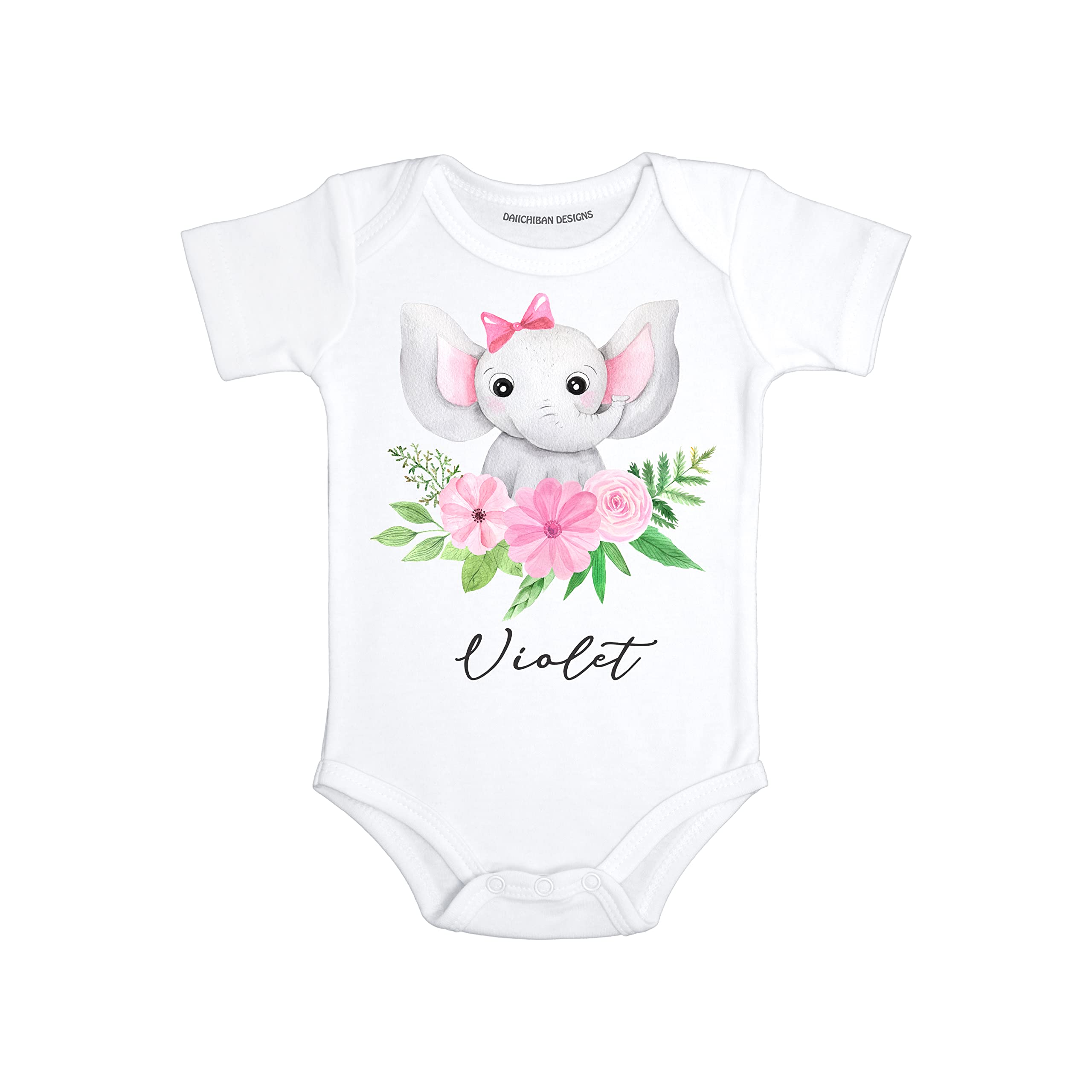 Daiichiban Designs Personalized baby girl gifts with name Elephant baby girl clothes
