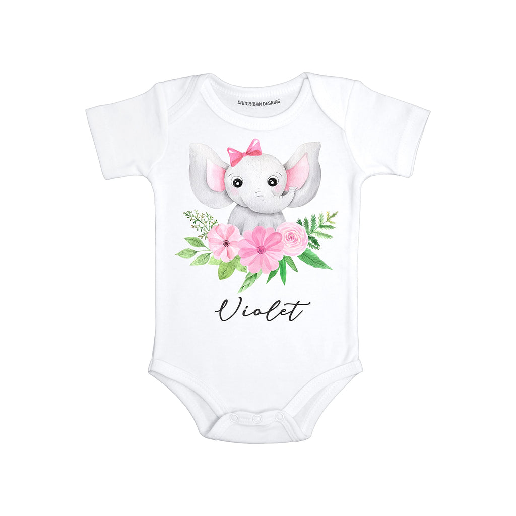 Daiichiban Designs Personalized baby girl gifts with name Elephant baby girl clothes