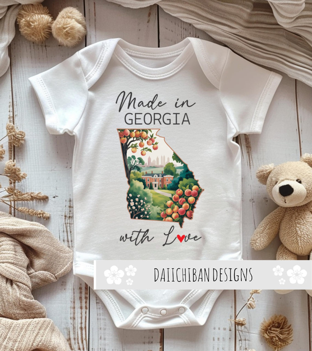 Daiichiban Designs Personalized Baby Bodysuit – “Made in Georgia with Love” with Custom State Option