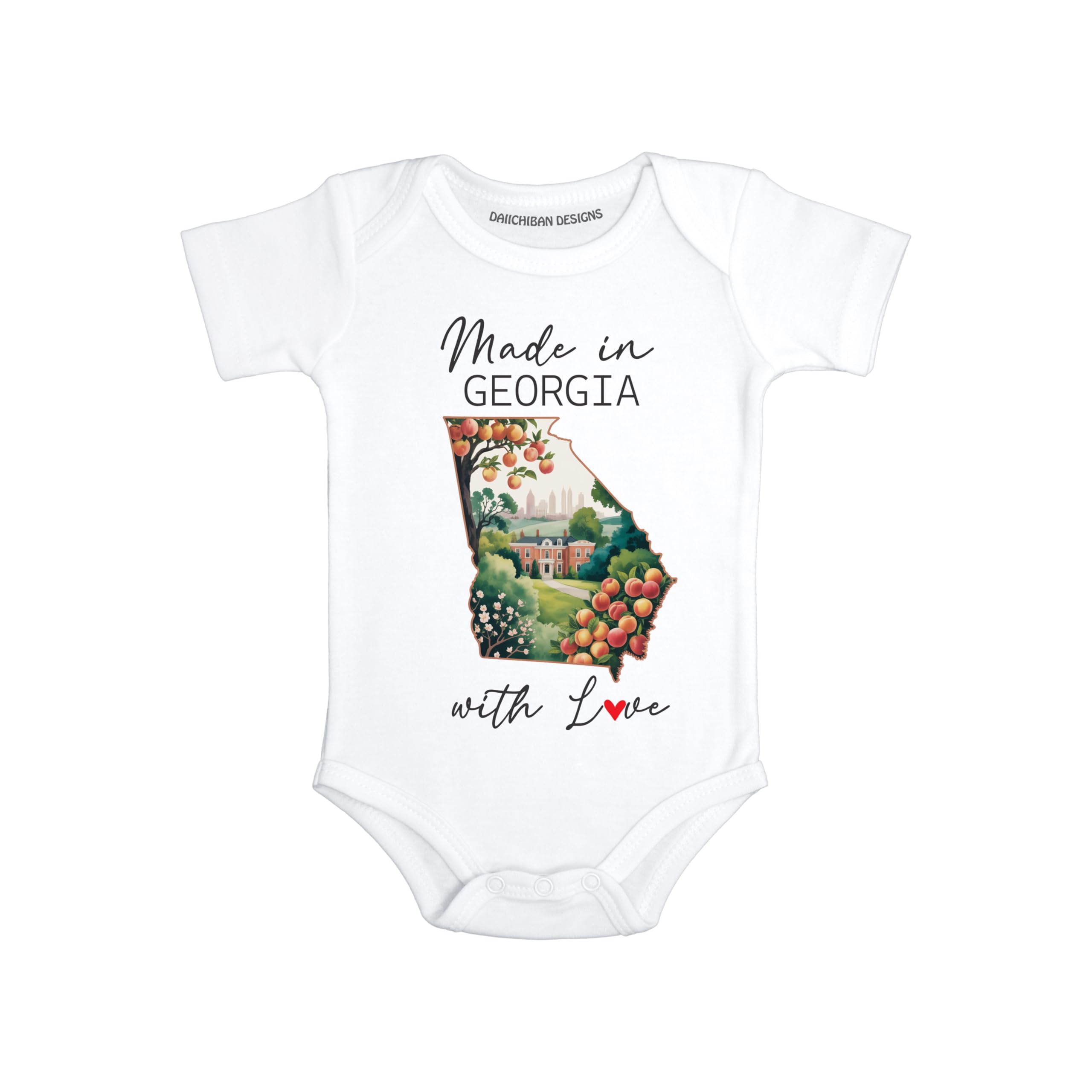 Daiichiban Designs Personalized Baby Bodysuit – “Made in Georgia with Love” with Custom State Option