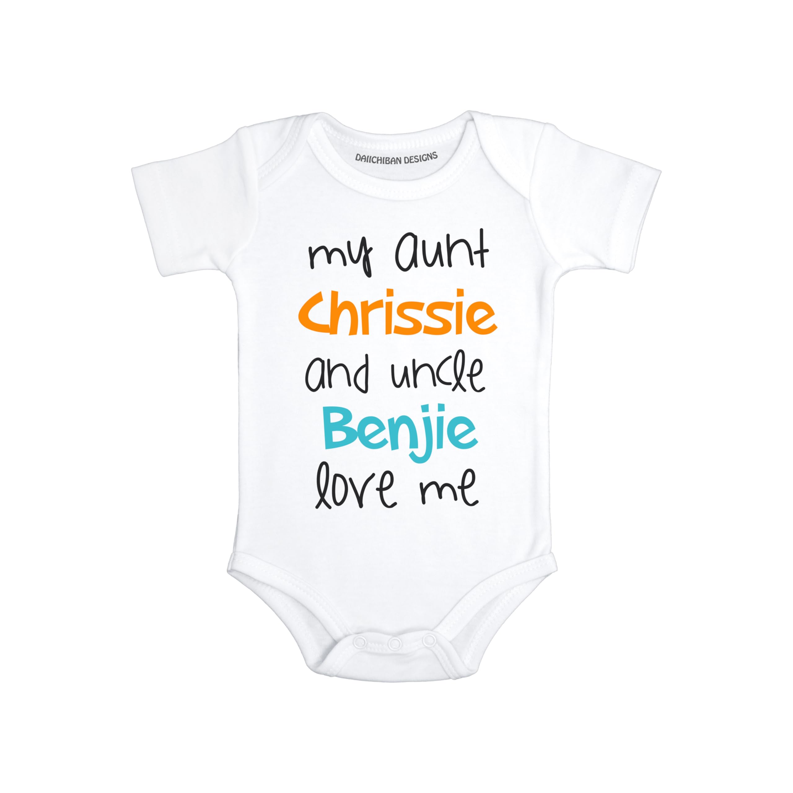 Daiichiban Designs Personalized Baby Bodysuit – “My Aunt & Uncle Love Me” Custom Names