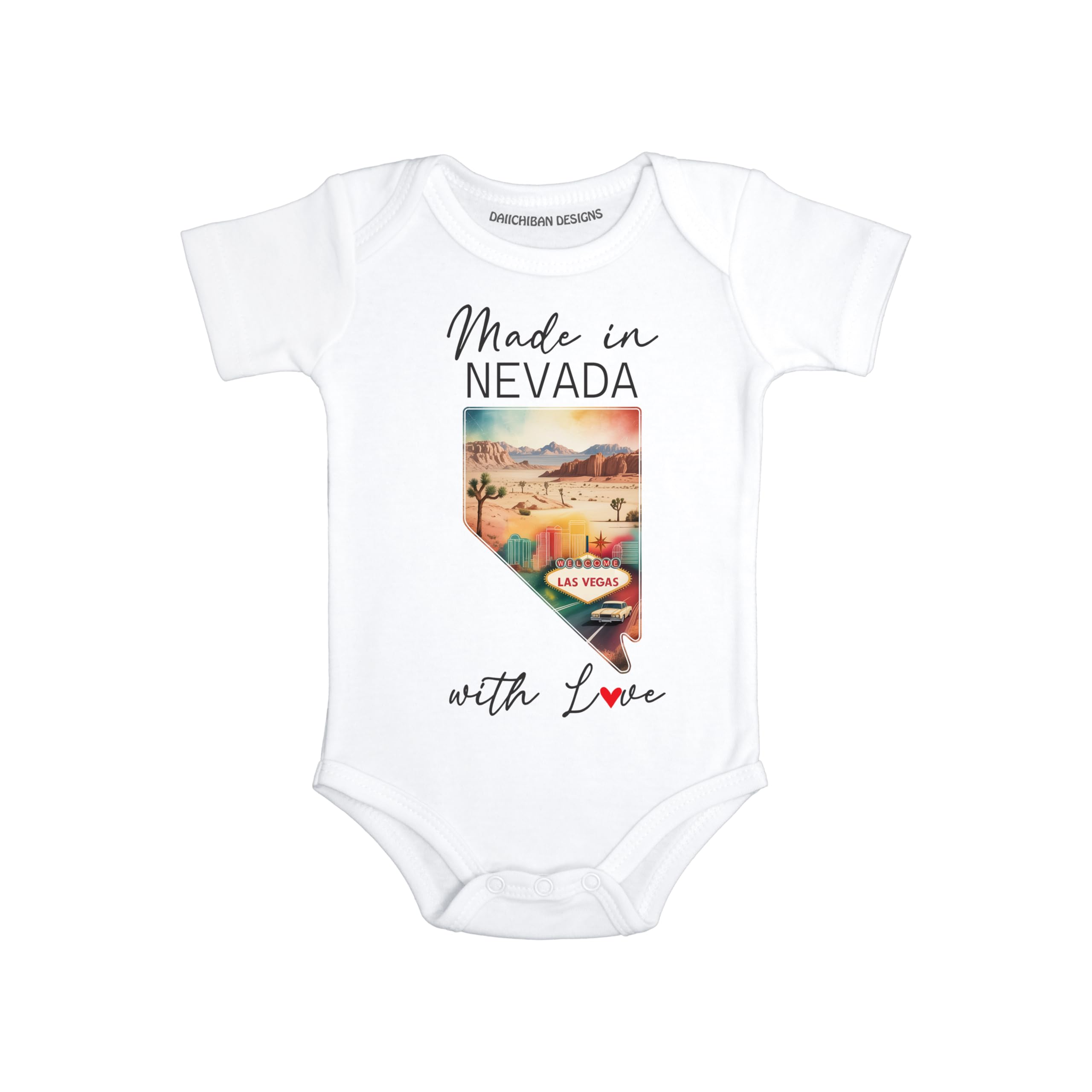 Daiichiban Designs Personalized Baby Bodysuit – “Made in Nevada with Love” with Custom State Option