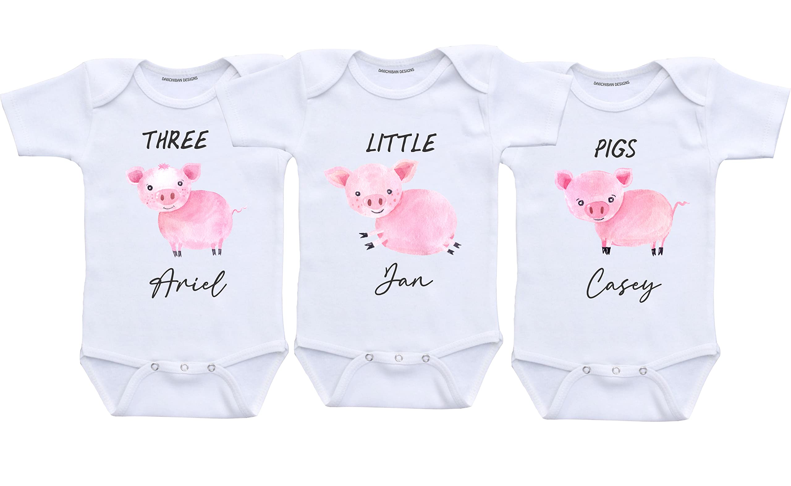 Daiichiban Designs Funny Triplets baby outfit personalized name baby outfit set of 3