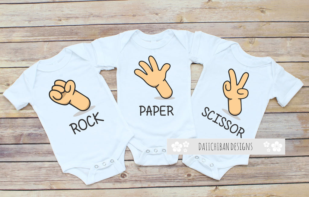 Daiichiban Designs Rock paper scissor shirt Triplets baby clothes (24 months)