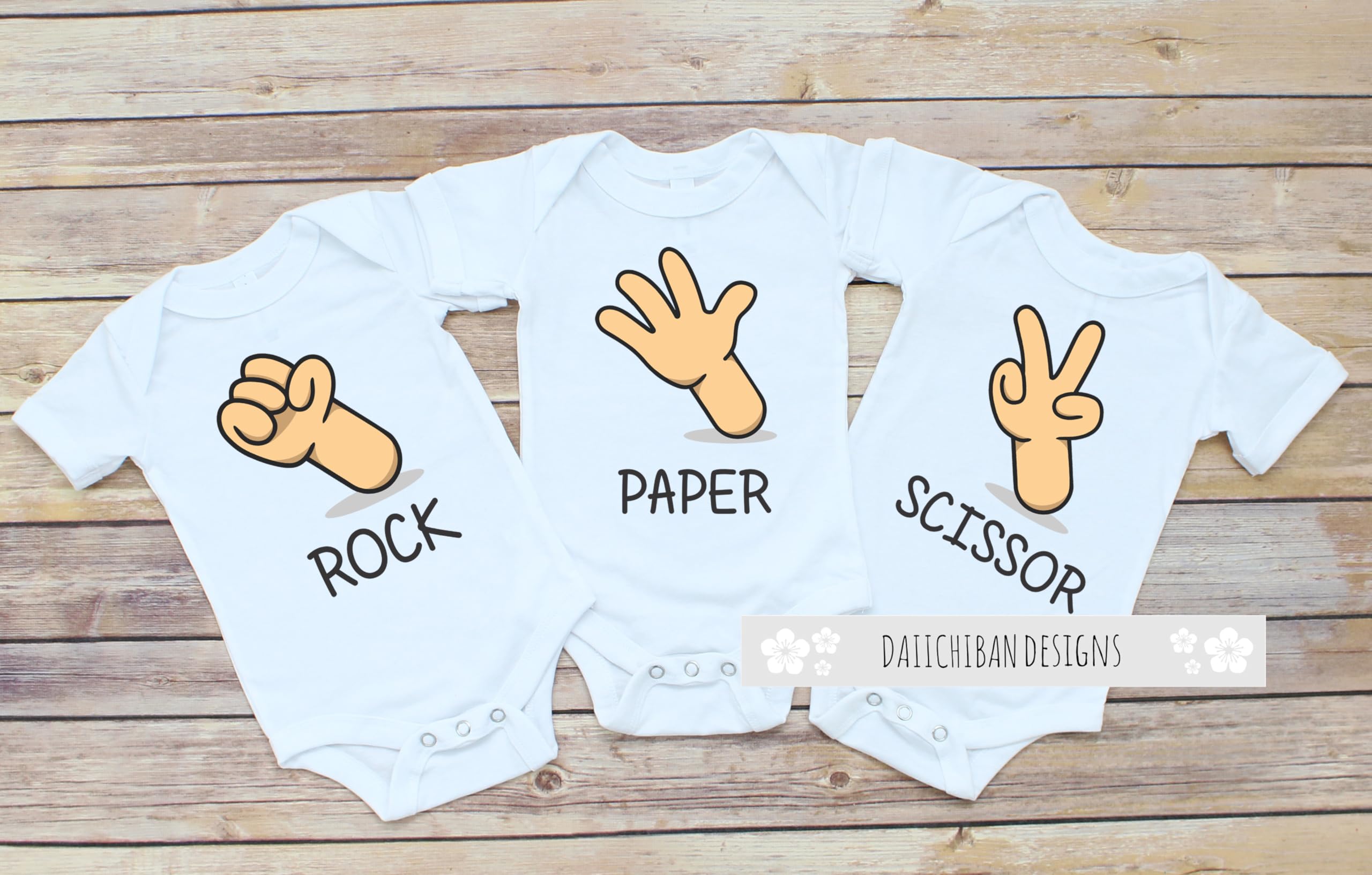 Daiichiban Designs Rock paper scissor shirt Triplets baby clothes (24 months)