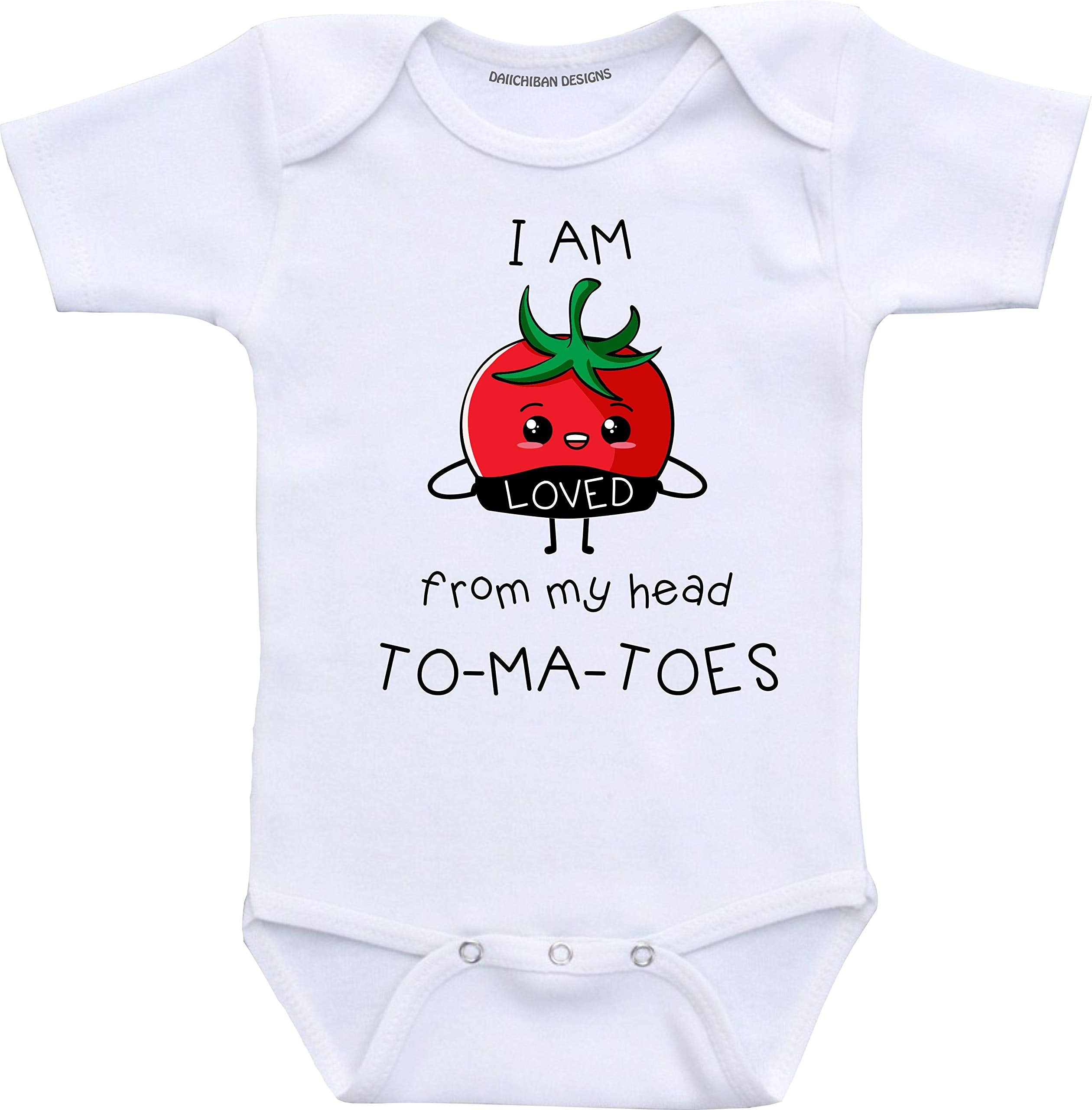 Daiichiban Designs I am so loved from my head tomatoes cute infant bodysuits