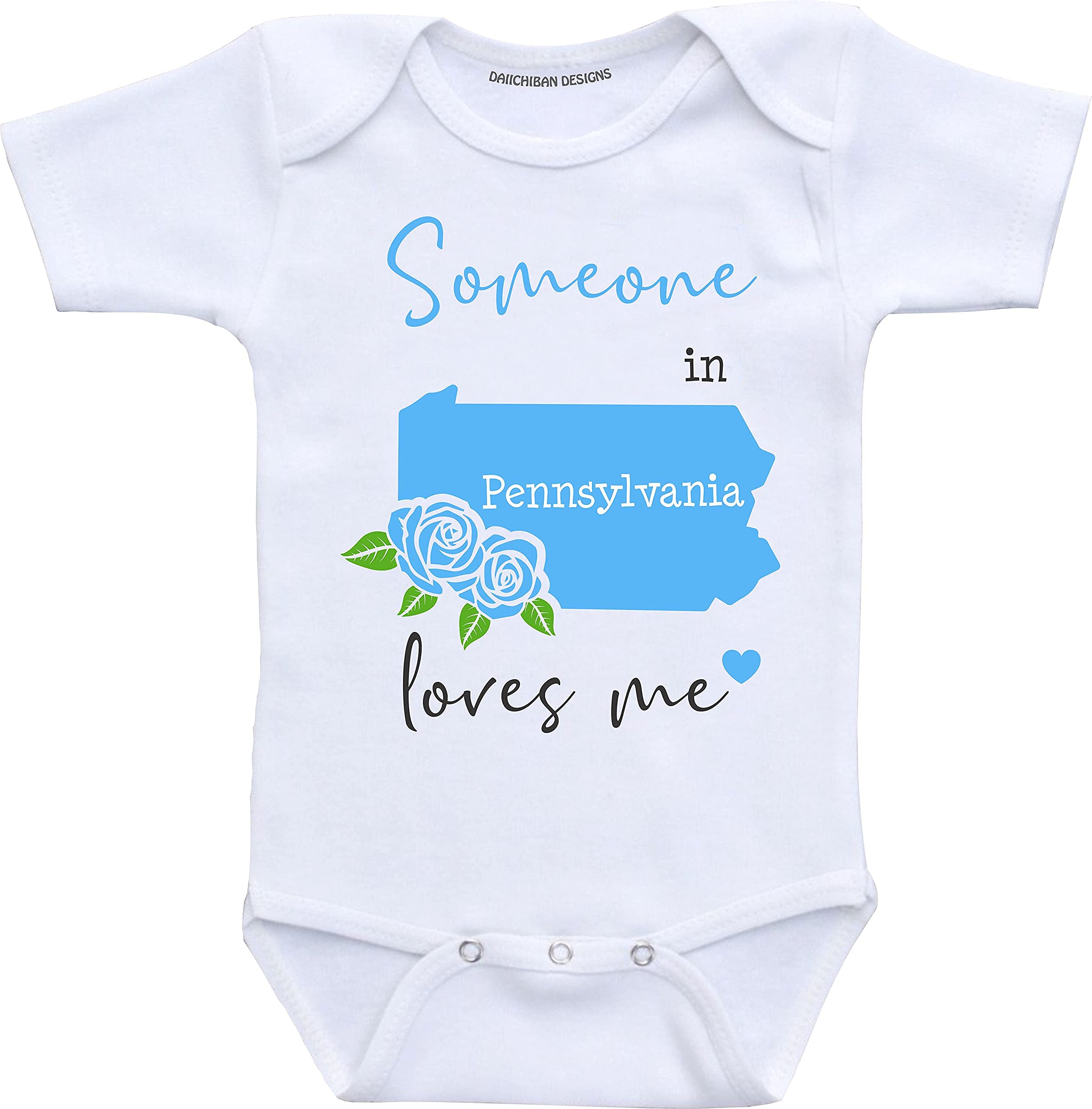 Daiichiban Designs Someone in Pennsylvania loves me baby clothes Custom baby gifts