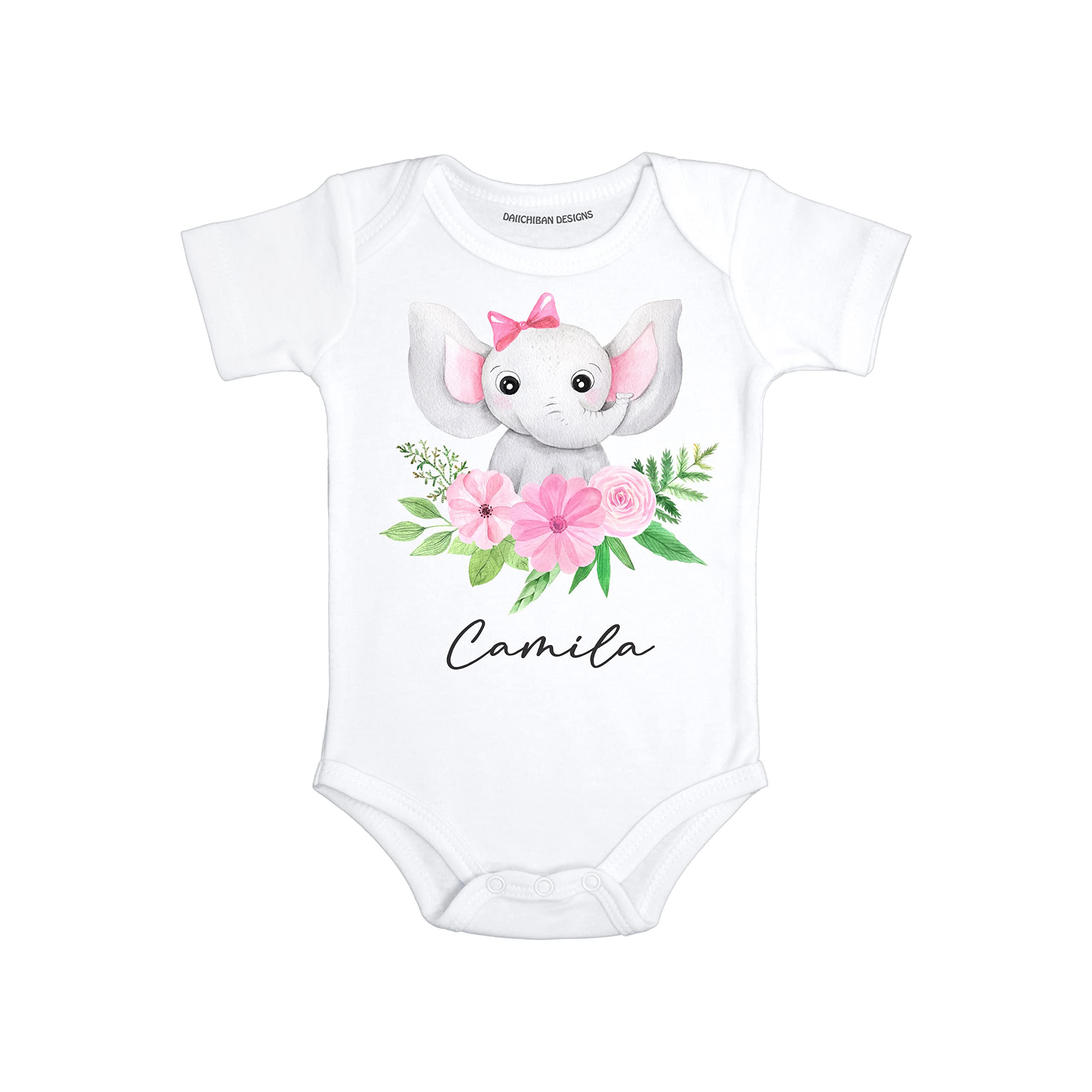 Daiichiban Designs Personalized baby girl gifts with name Elephant baby girl clothes