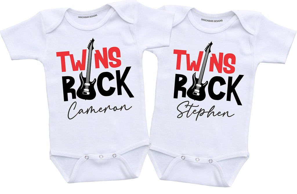 Daiichiban Designs Personalized Twins baby gifts Funny Twin baby clothes boy and girl set